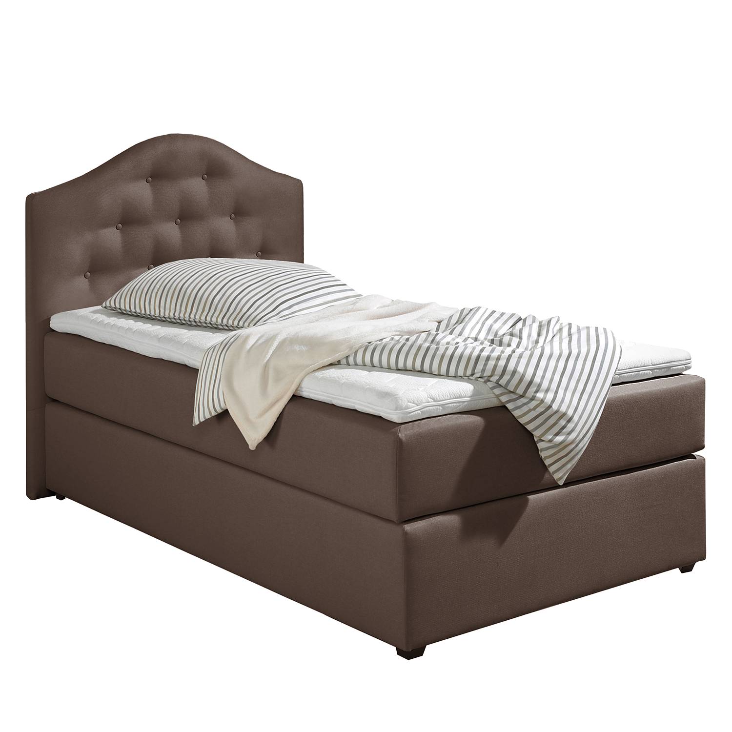 home24 Maison Belfort Boxspringbett Ansmark 100x200 cm Strukturstoff Braun mit Matratze Modern