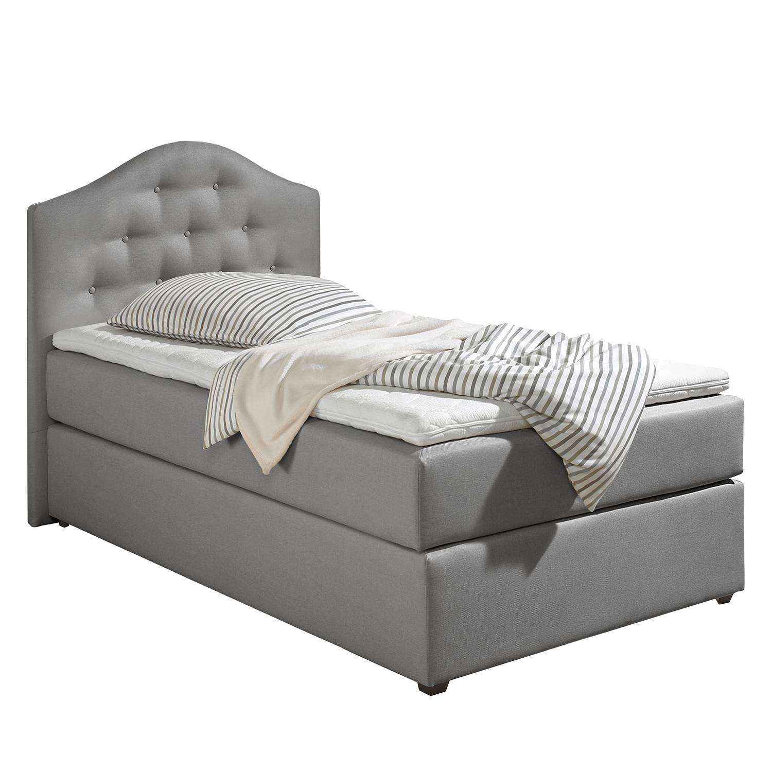 home24 Maison Belfort Boxspringbett Ansmark 100x200 cm Strukturstoff Grau mit Matratze Modern