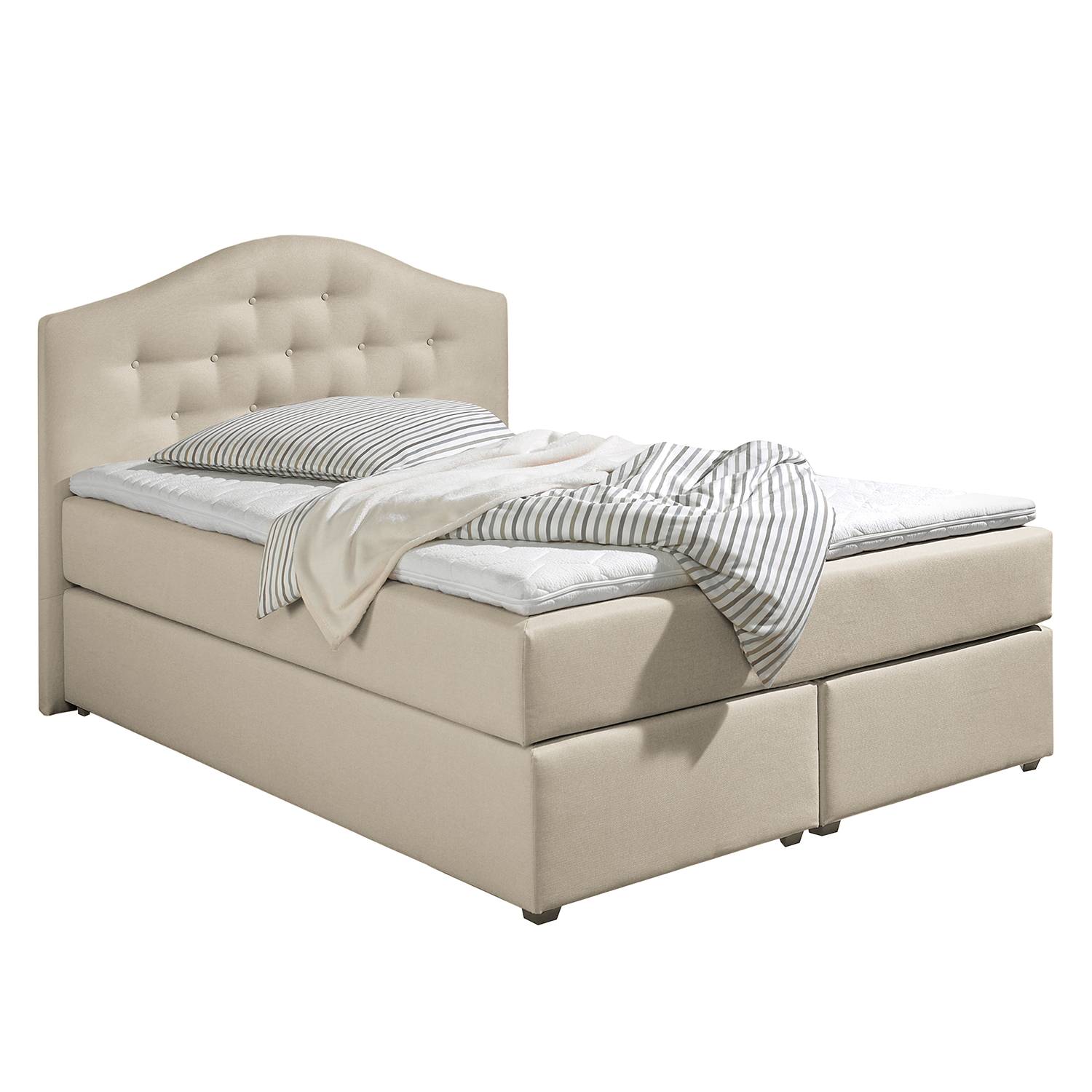 home24 Maison Belfort Boxspringbett Ansmark 140x200 cm Strukturstoff Beige mit Matratze Modern