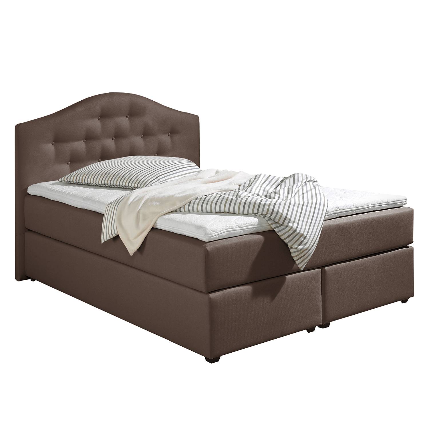 home24 Maison Belfort Boxspringbett Ansmark 140x200 cm Strukturstoff Braun mit Matratze Modern