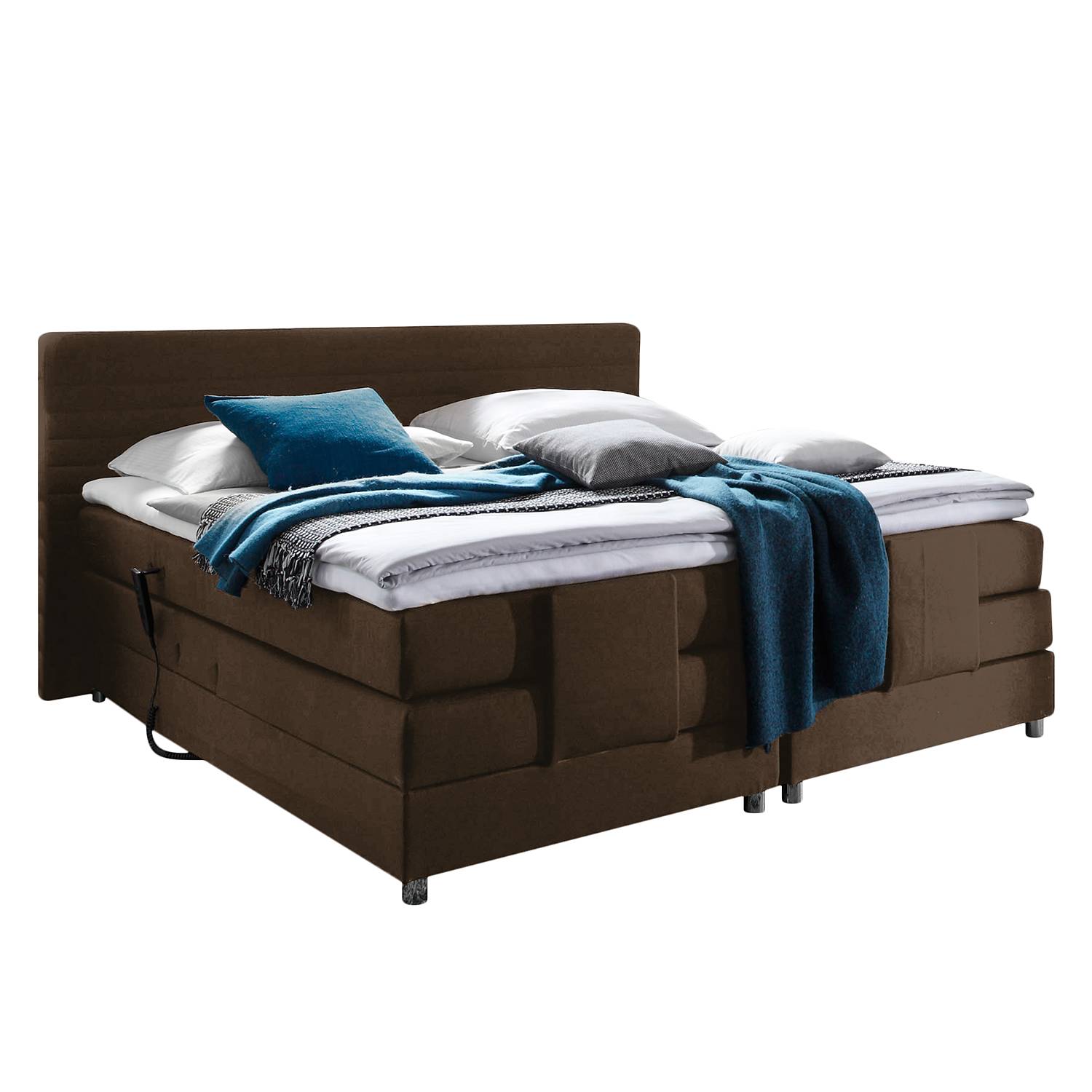 goedkoop Boxspring Belaja met elektromotor inclusief topper geweven stof Donkerbruin Modoform