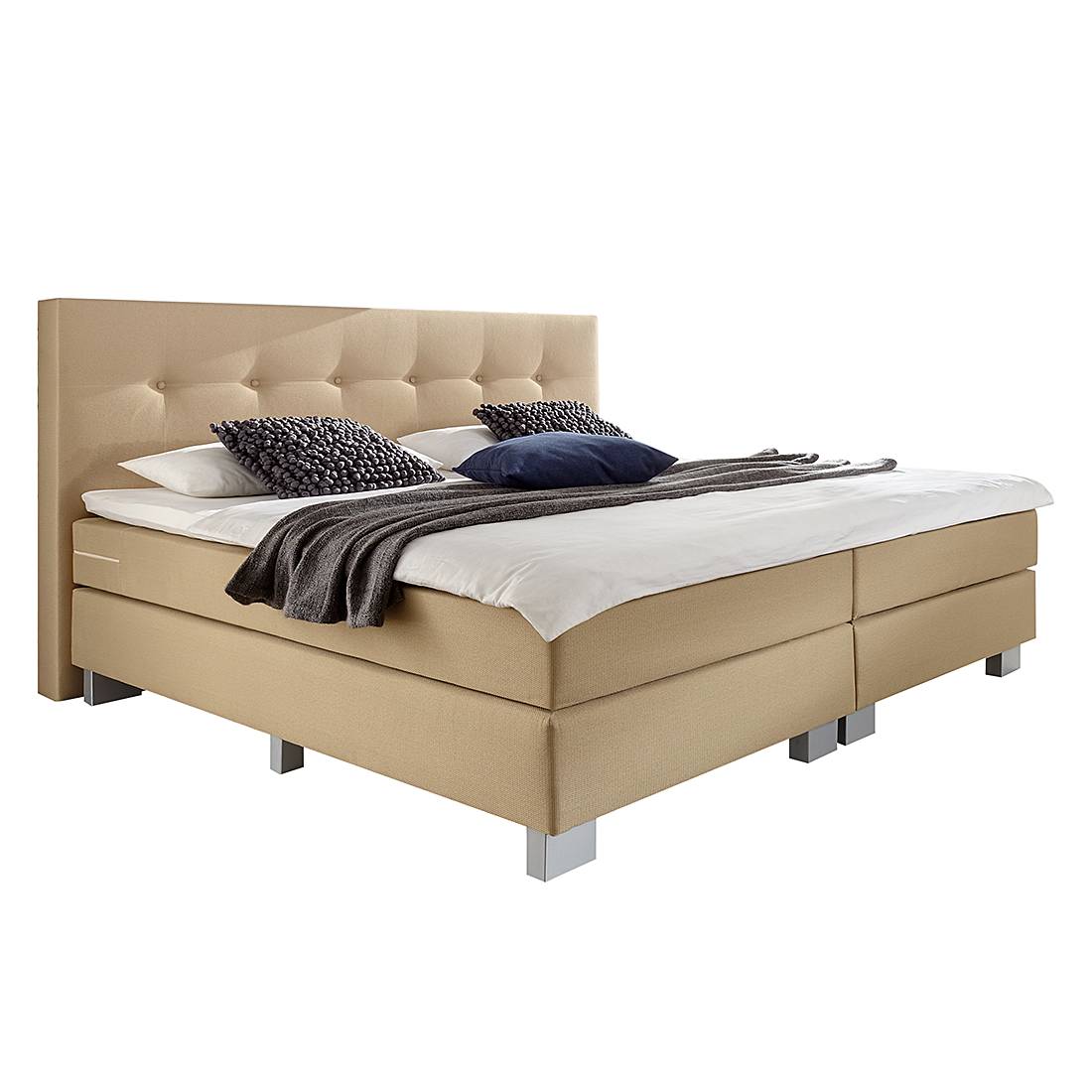 goedkoop Boxspring Deluxe Night 180x200cm bruin textiel 200 x 200cm H2 tot 80kg Ecrú Grand Selection