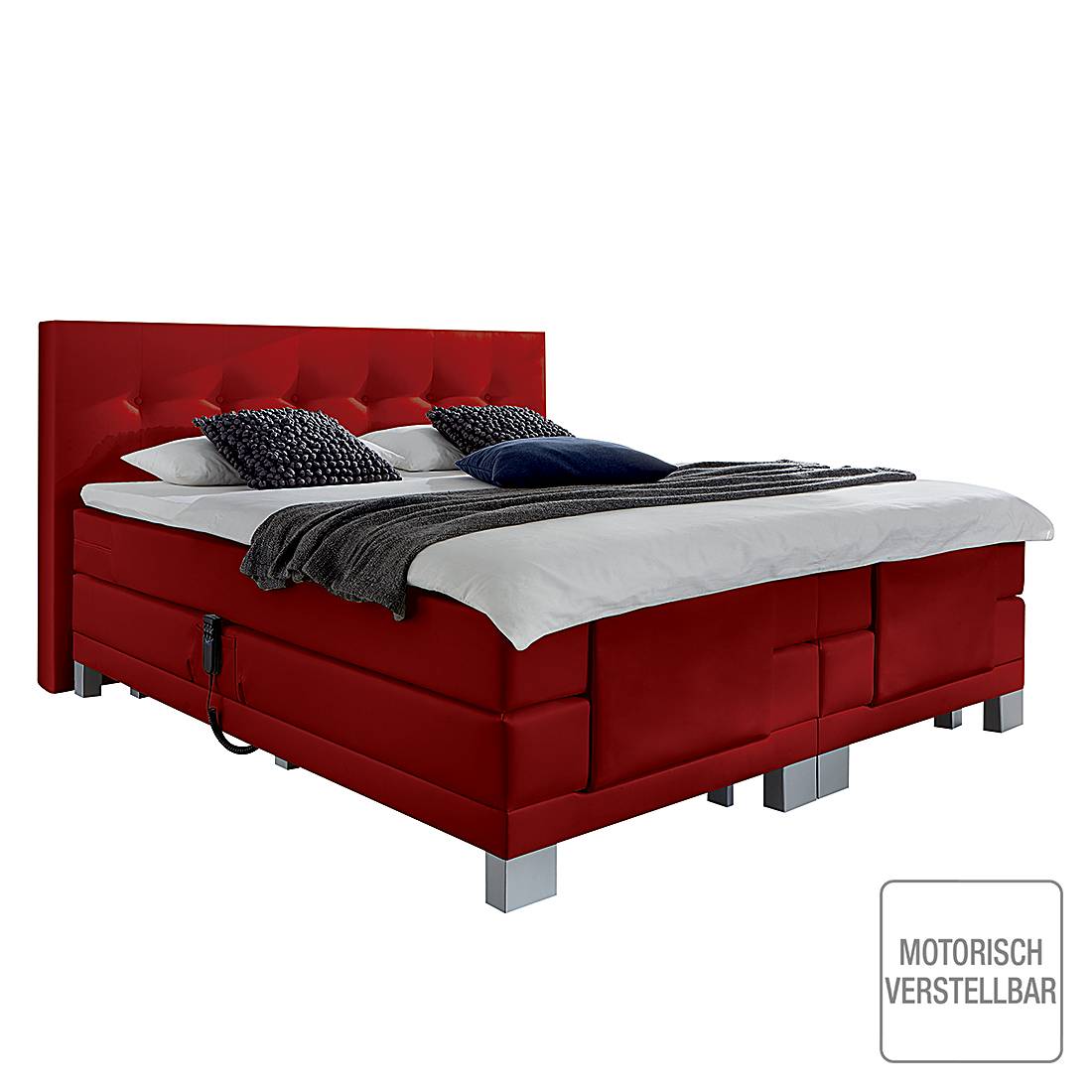 goedkoop Boxspring Diamond Night écru textile met motor 180 x 200cm H2 tot 80kg Rood Grand Selection