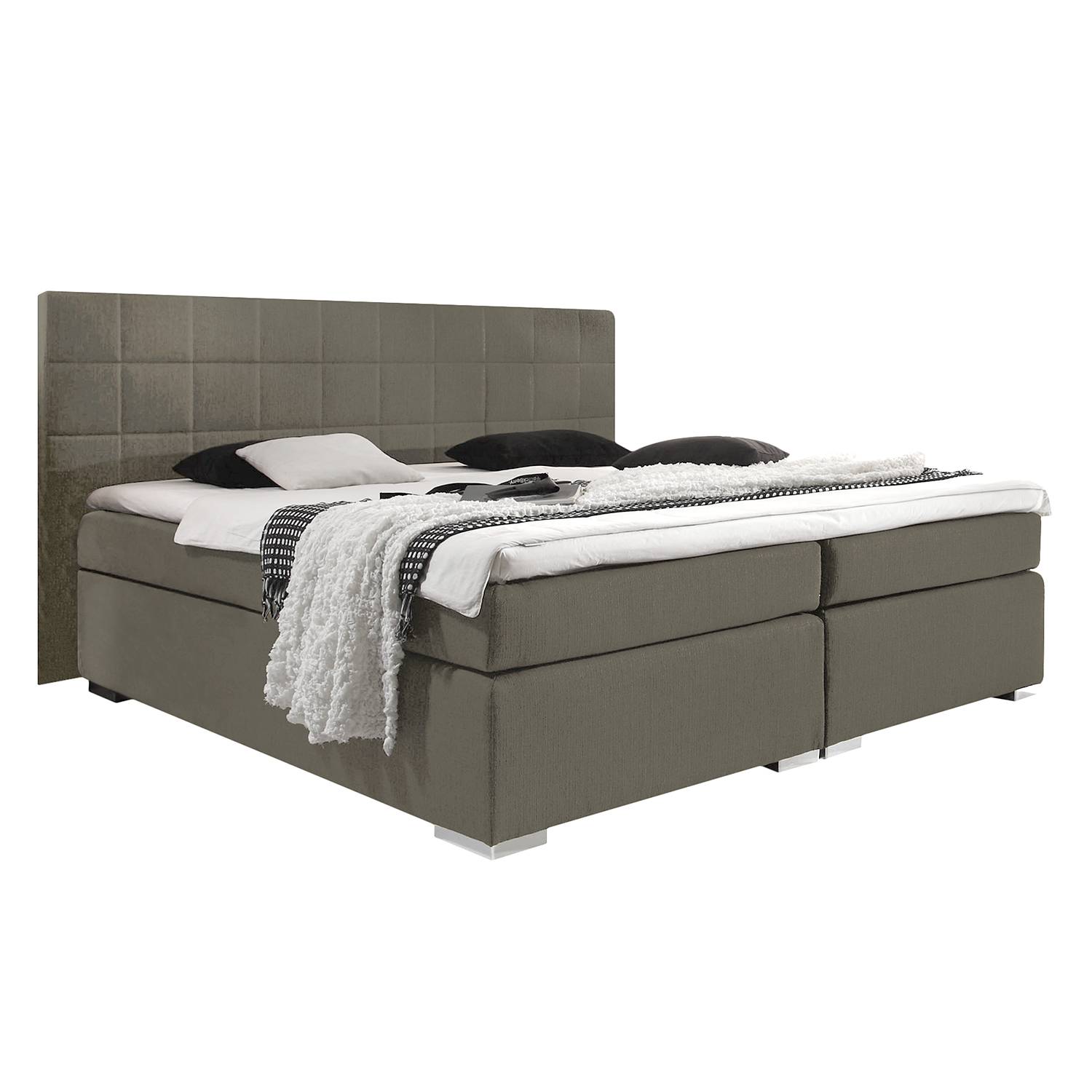 goedkoop Boxspring Ledmore inclusief topper geweven stof 140 x 200cm Middel bruin Fredriks