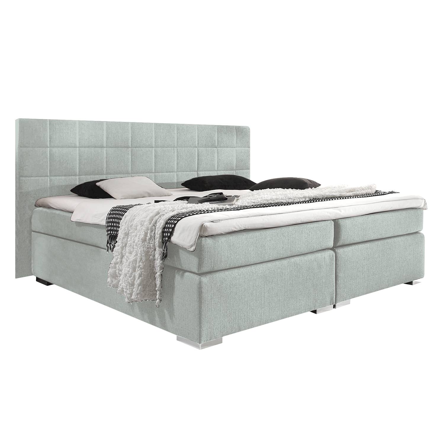 goedkoop Boxspring Ledmore inclusief topper geweven stof 160 x 200cm Lichtgrijs Fredriks
