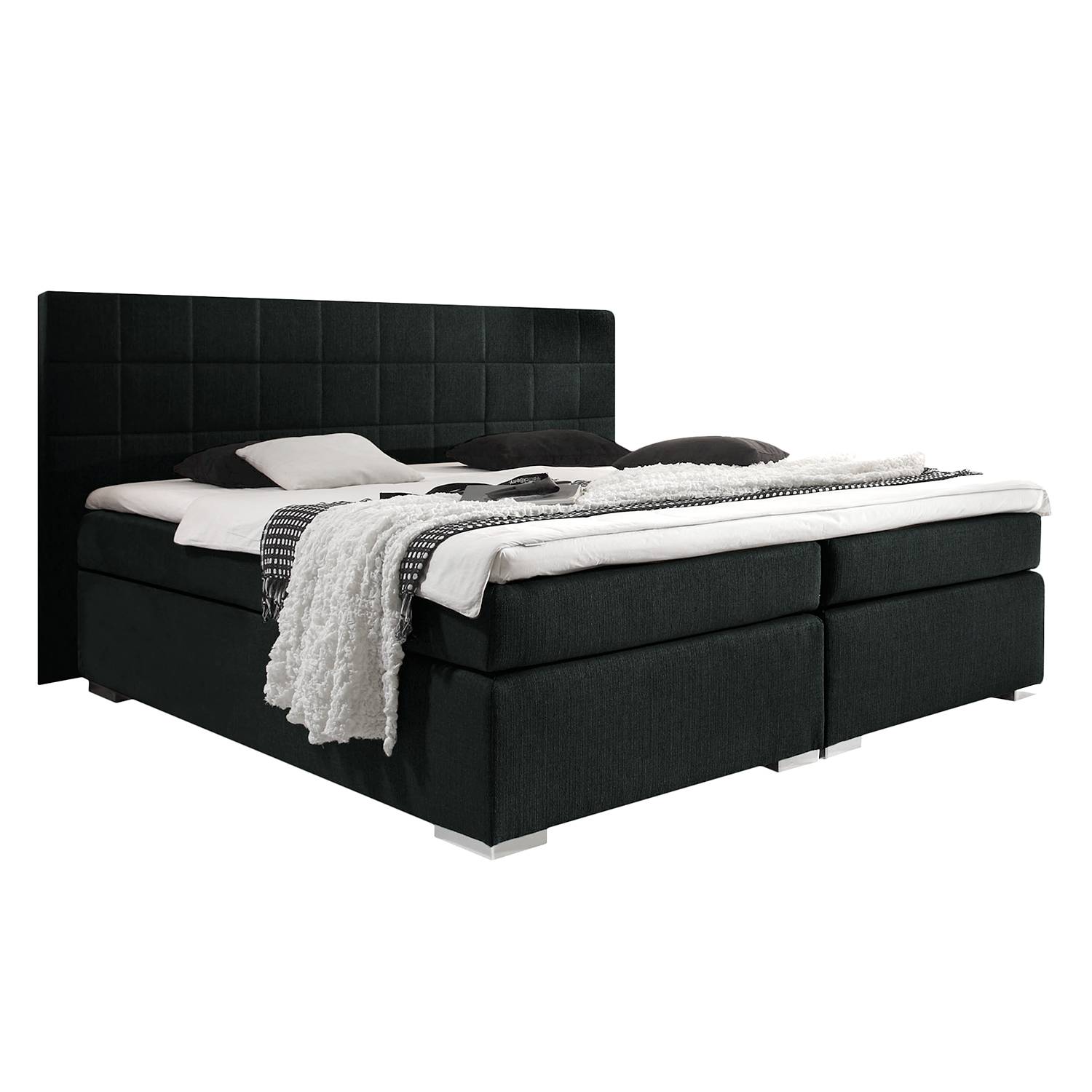 goedkoop Boxspring Ledmore inclusief topper geweven stof 160 x 200cm Zwart Fredriks