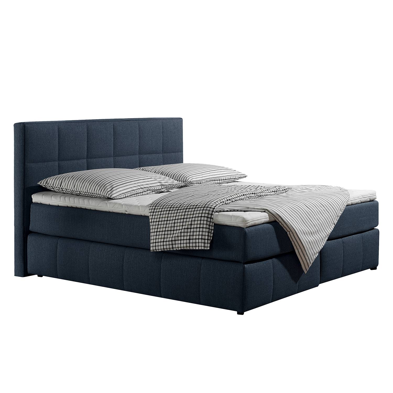 home24 loftscape Boxspringbett Lifford 140x200 cm Strukturstoff Jeansblau mit Matratze Modern