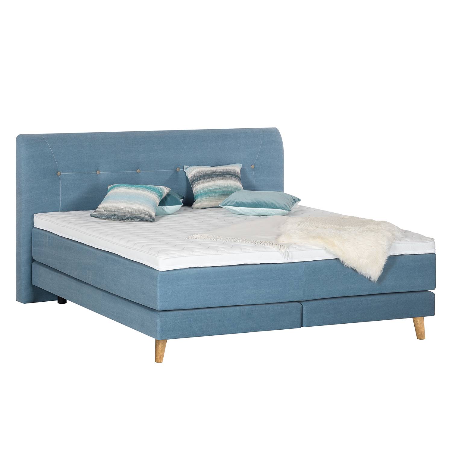 goedkoop Boxspring Mälby geweven stof 200 x 200cm Mat lichtblauw Morteens