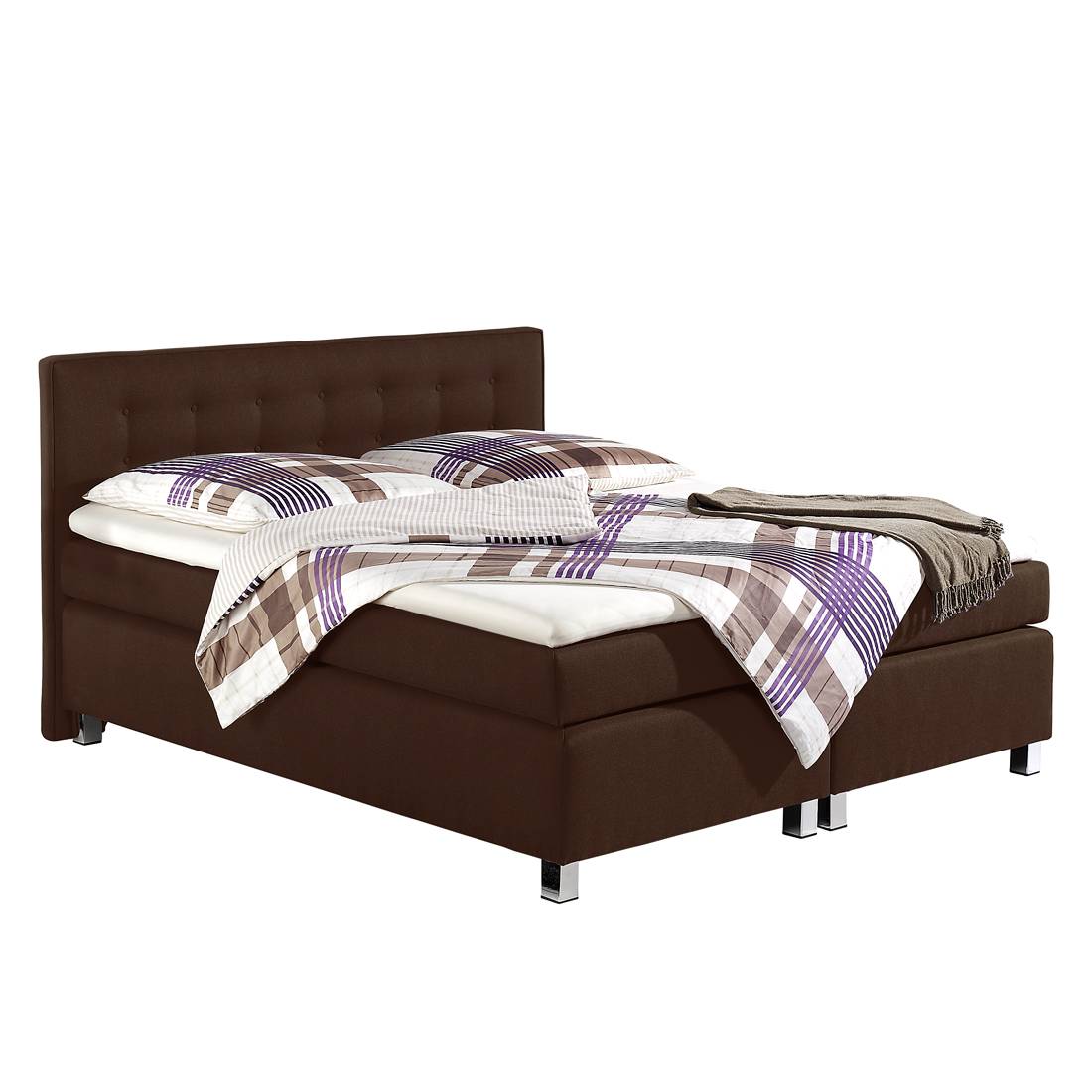 goedkoop Boxspring Melody inclusief topper structuurstof 180 x 200cm H2 tot 80kg Koudschuim topper Koudschuimmatras Bruin Monaco