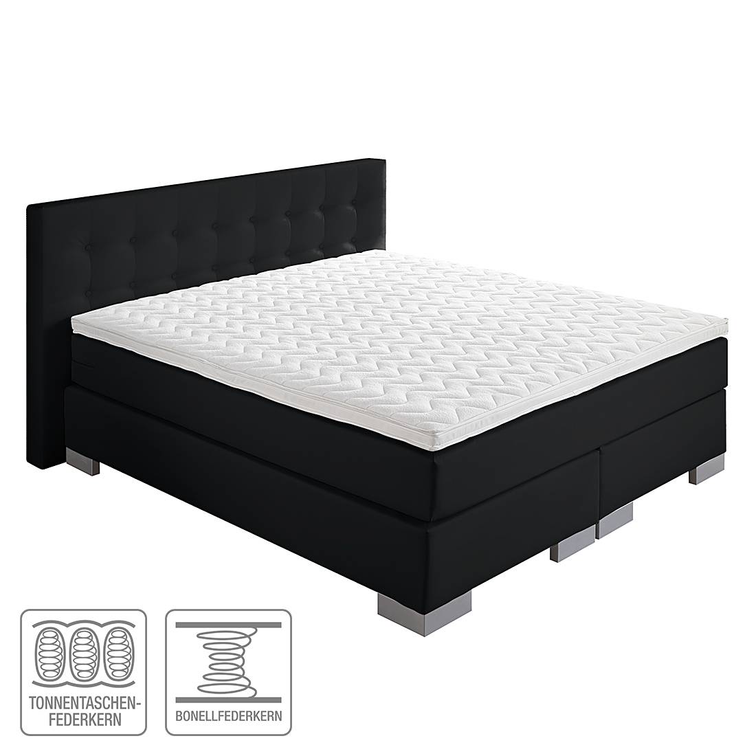 goedkoop Boxspring Minette kunstleer 140 x 200cm H2 tot 80kg Bonellvering Zwart loftscape