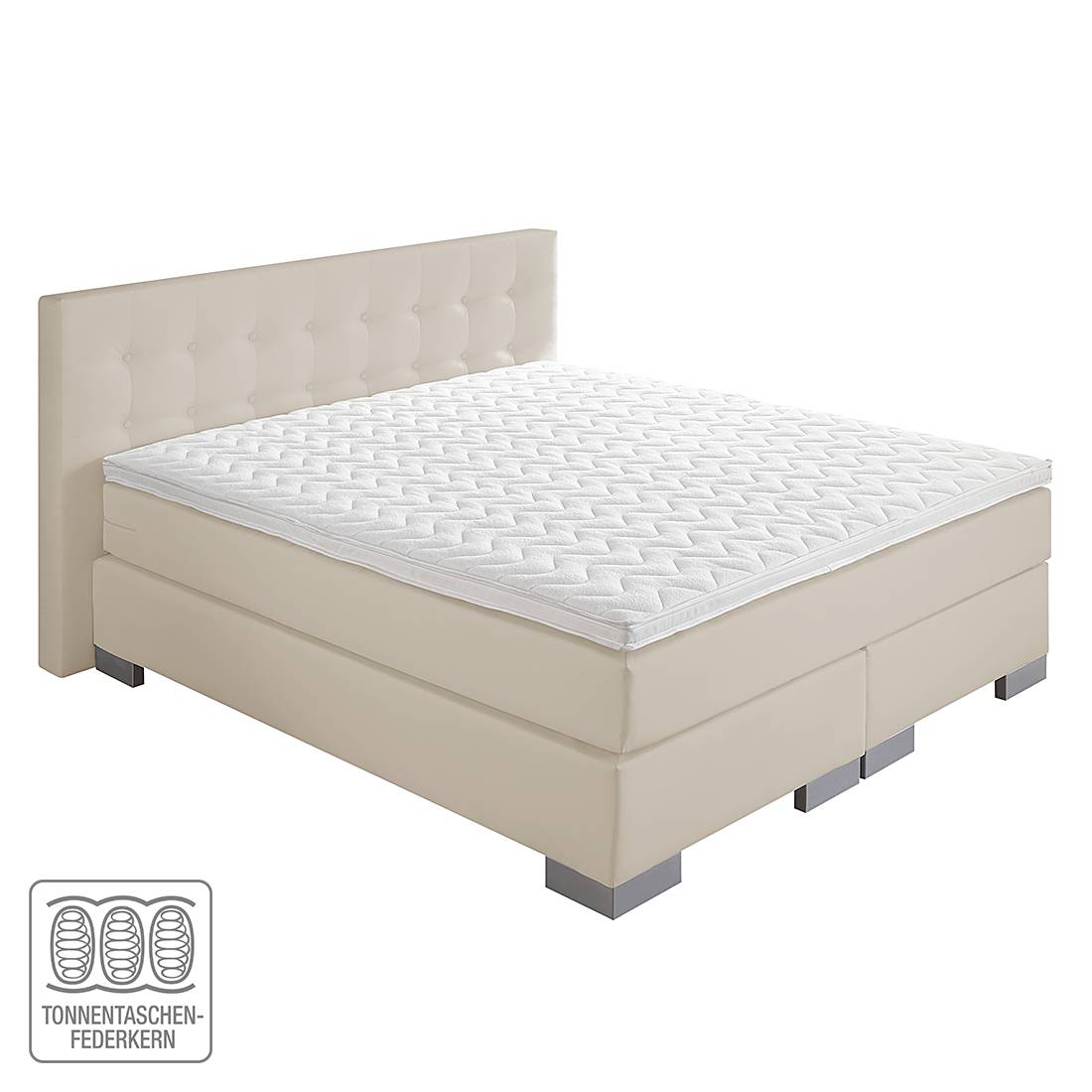 goedkoop Boxspring Minette kunstleer 200 x 200cm H3 vanaf 80kg Ton pocketvering Ecrú loftscape