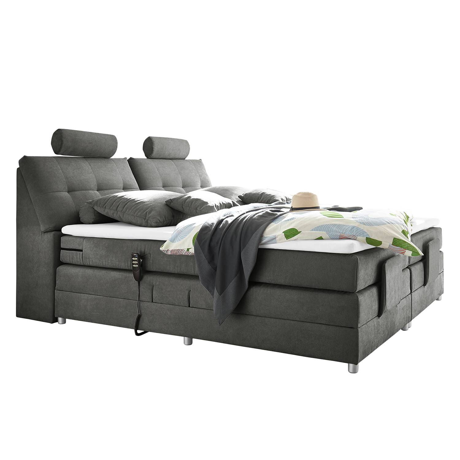 goedkoop Boxspring Neiras inclusief topper met motor verstelbaar geweven stof Koudschuim topper Grijs Fredriks