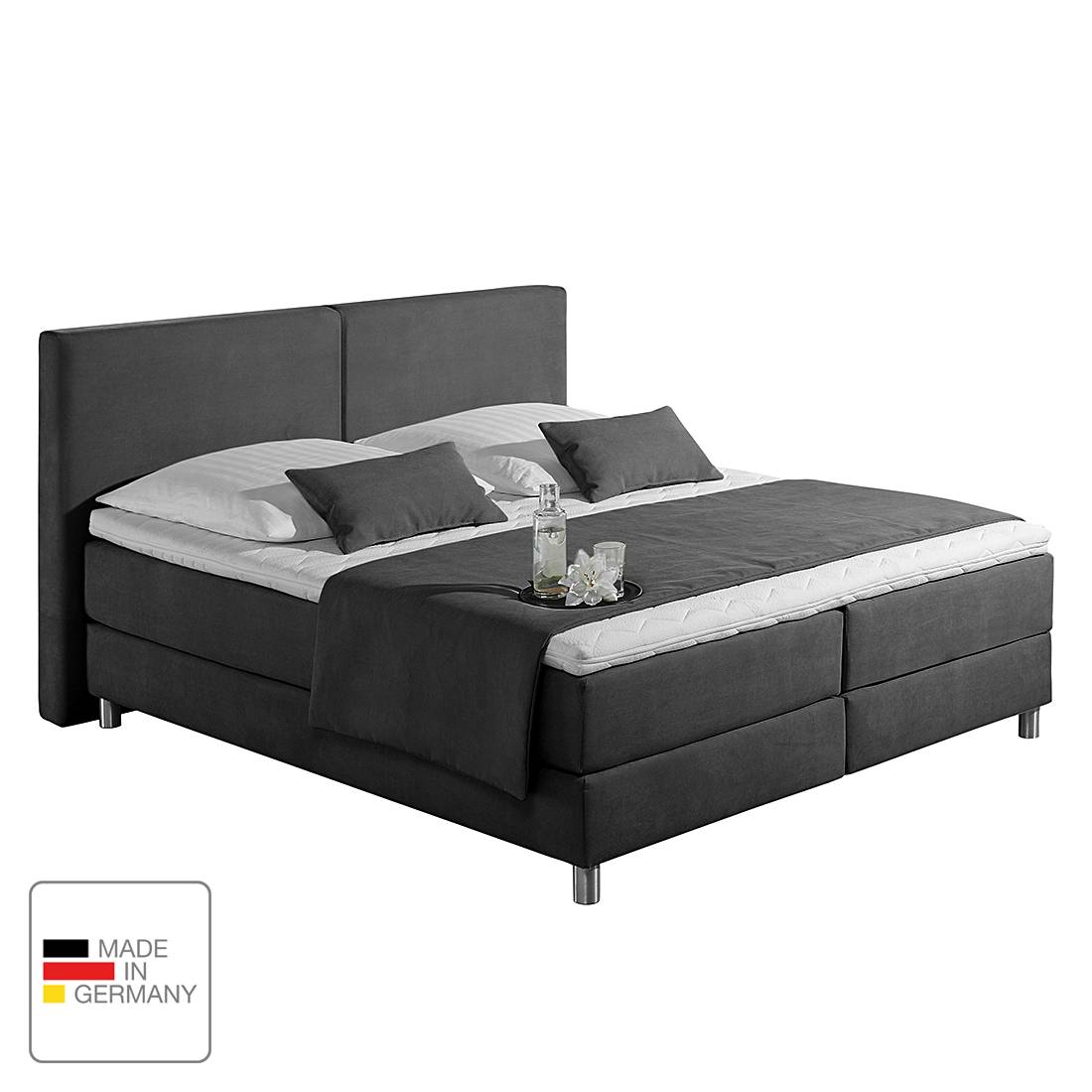 goedkoop Boxspring Nilan geweven stof 140 x 200cm H3 vanaf 80kg Bonell binnenveringmatras Antraciet Monaco