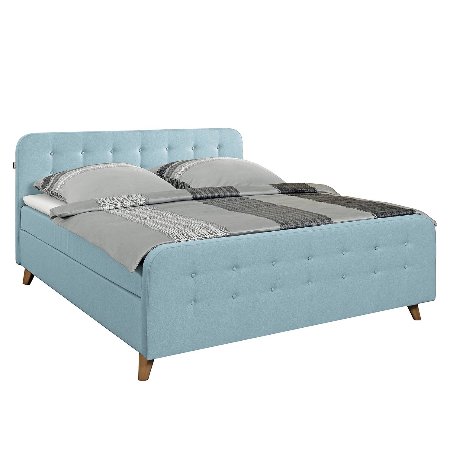 goedkoop Boxspring Nordic geweven stof 200 x 200cm H3 vanaf 100kg Comfortschium Babyblauw Tom Tailor