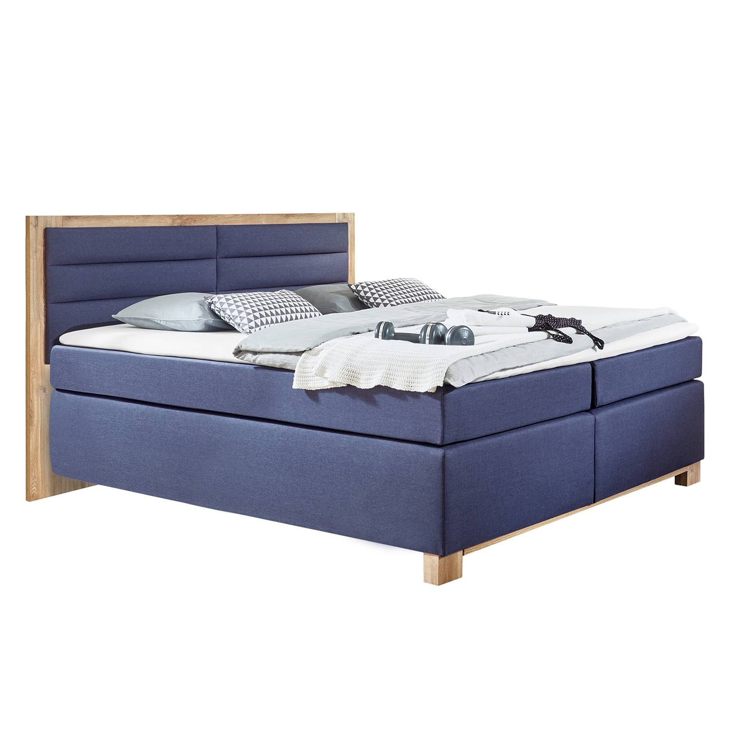 goedkoop Boxspring Ohio Koudschuim topper Donkerblauw Modderkleurig eikenhout Wimex