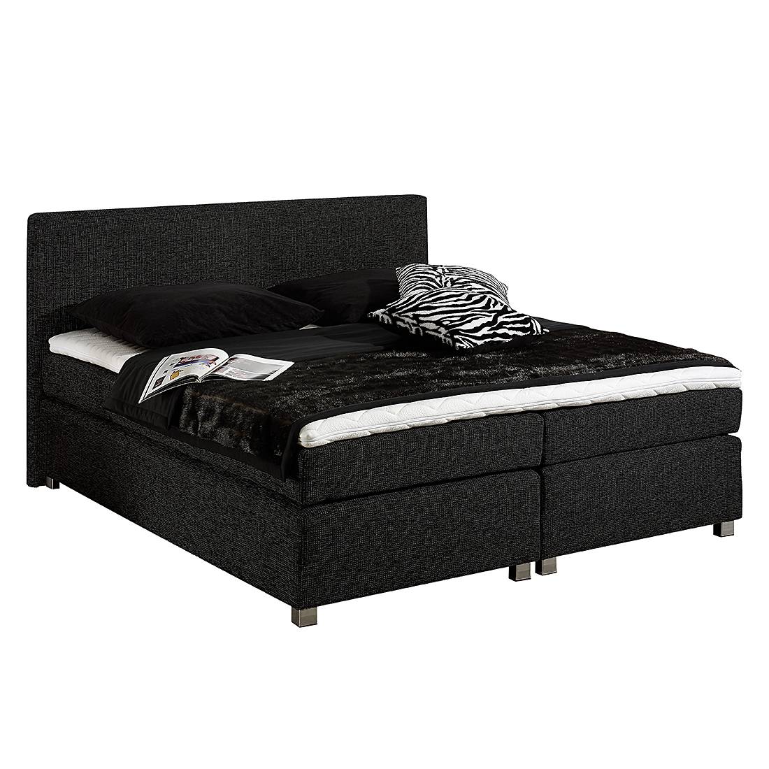 goedkoop Boxspring Sage inclusief topper structuurstof 180 x 200cm H3 vanaf 80kg Bonell binnenveringmatras Antraciet Monaco