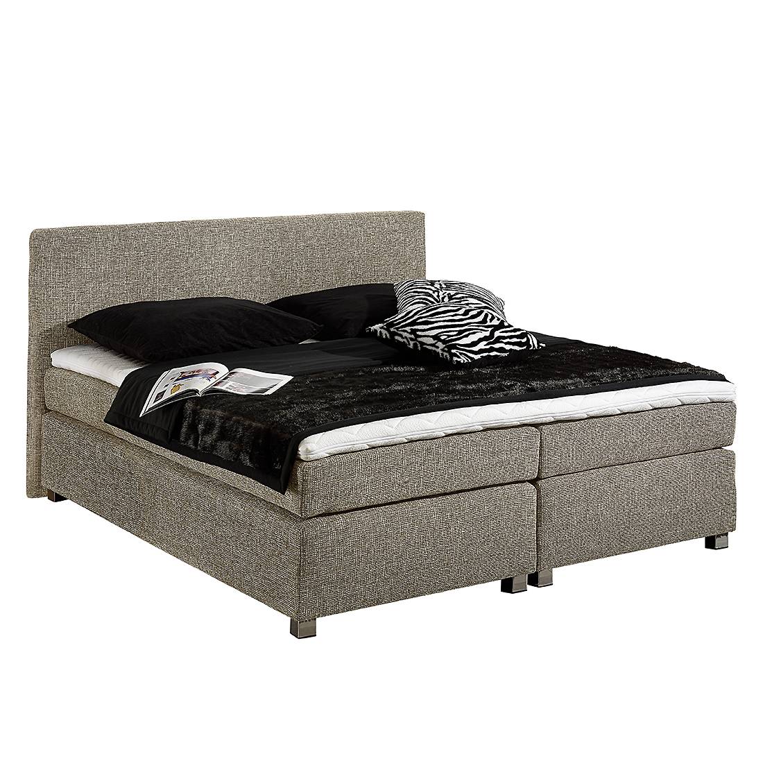 goedkoop Boxspring Sage inclusief topper structuurstof 100 x 200cm H3 vanaf 80kg Ton pocketveringmatras Taupe Monaco