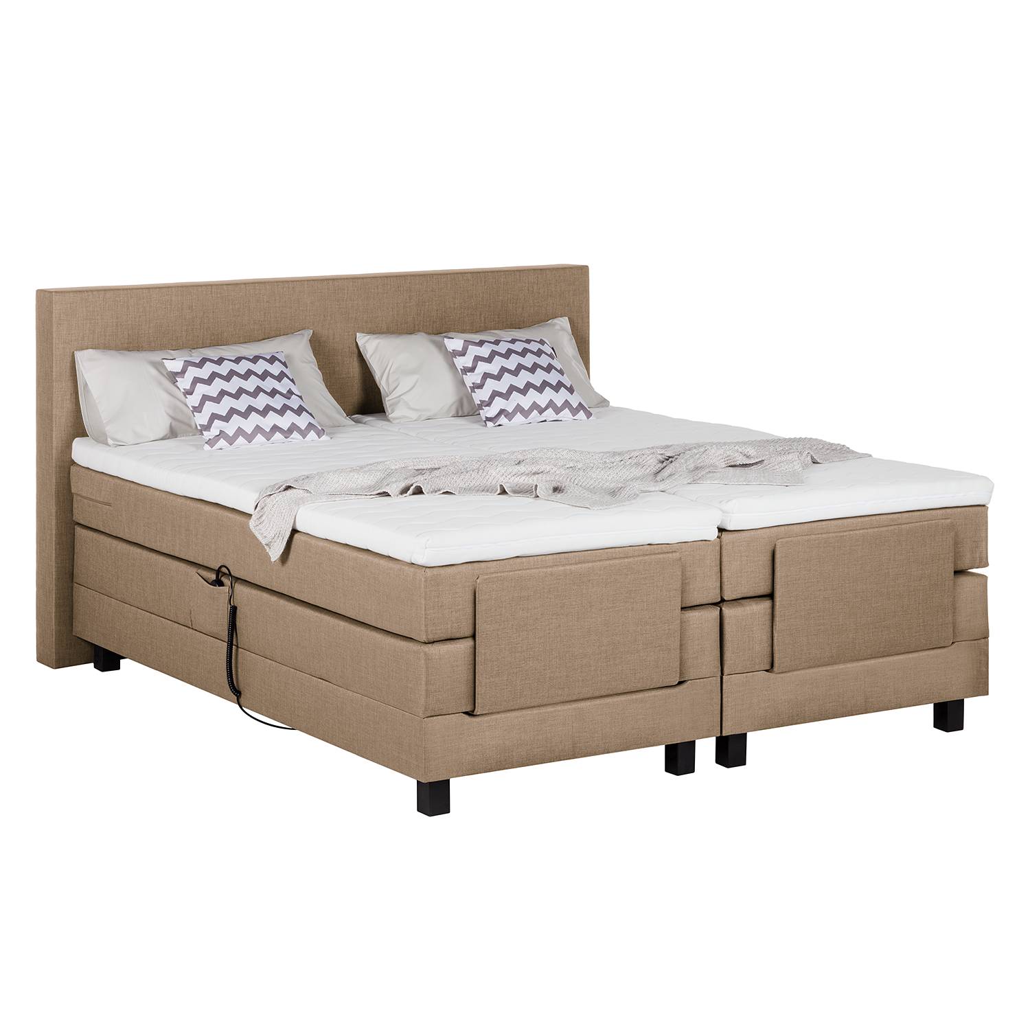 goedkoop Boxspring Platinum Night motorisch verstelbaar 200 x 200cm H2 tot 80kg Gemêleerd beige loftscape