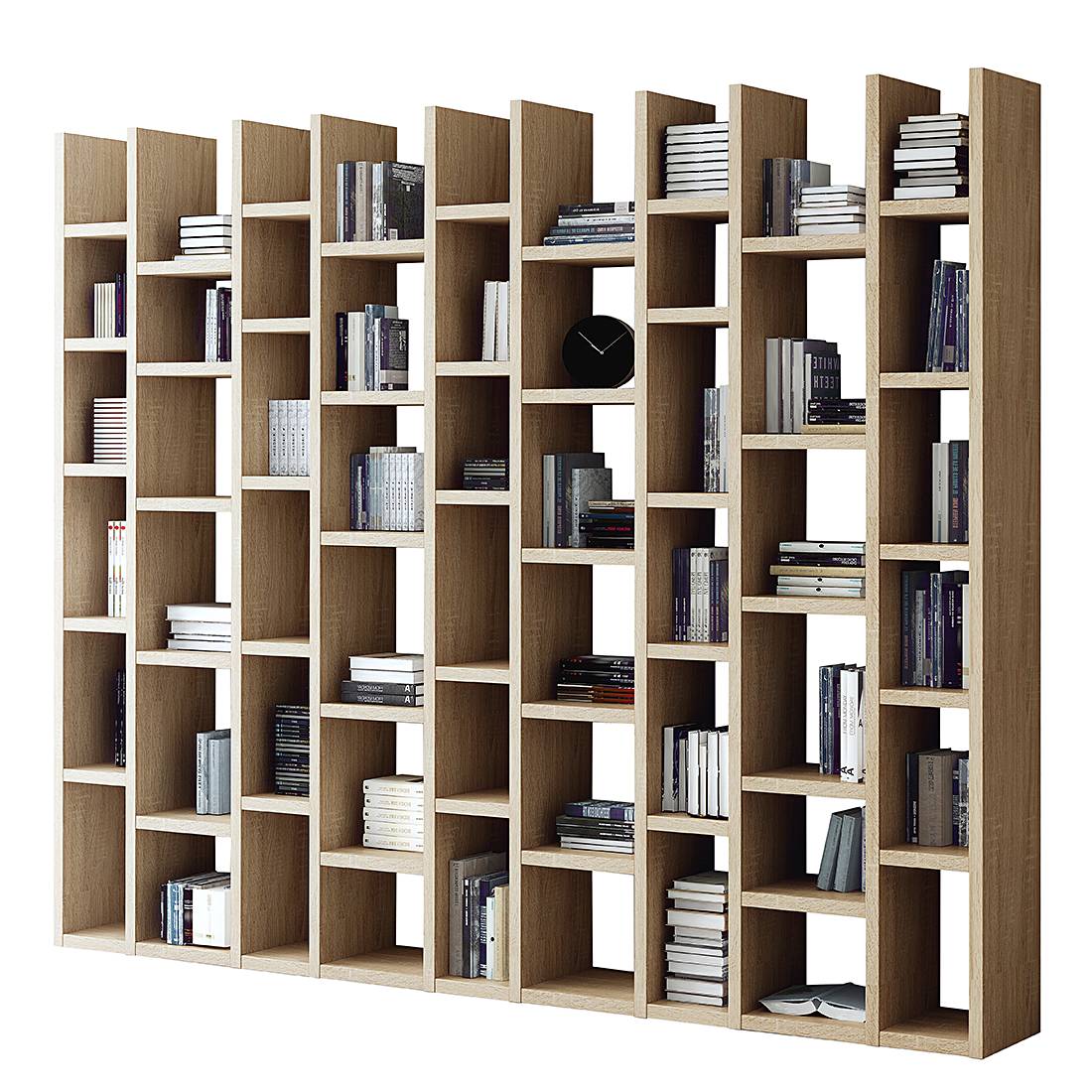 home24 Fredriks Bücherregal Emporior II Wabenplatte Eiche Sonoma Dekor 272x221x33 cm (BxHxT)