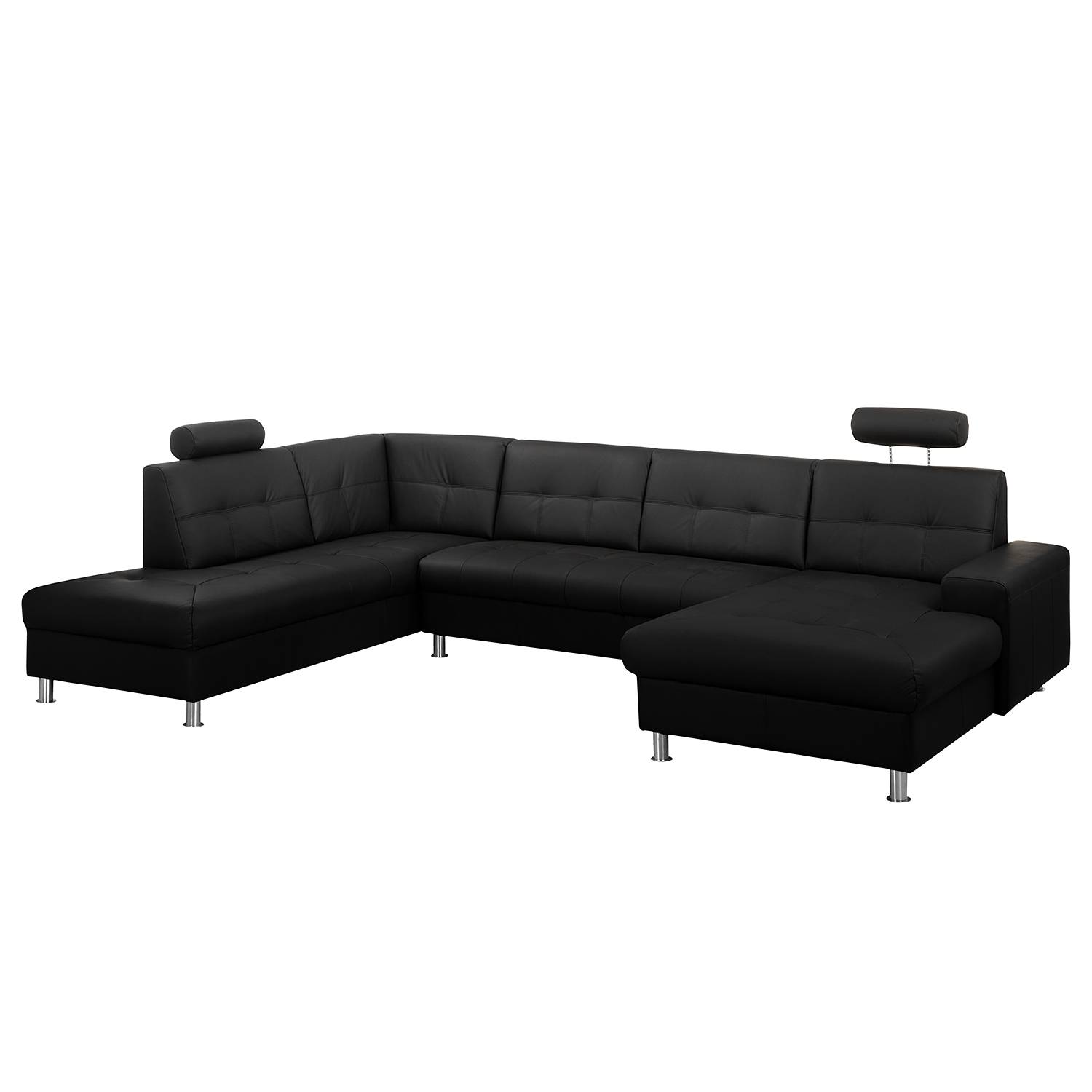 goedkoop Zithoek Straid echt leer kunstleer Longchair vooraanzicht links rechtss Zwart roomscape