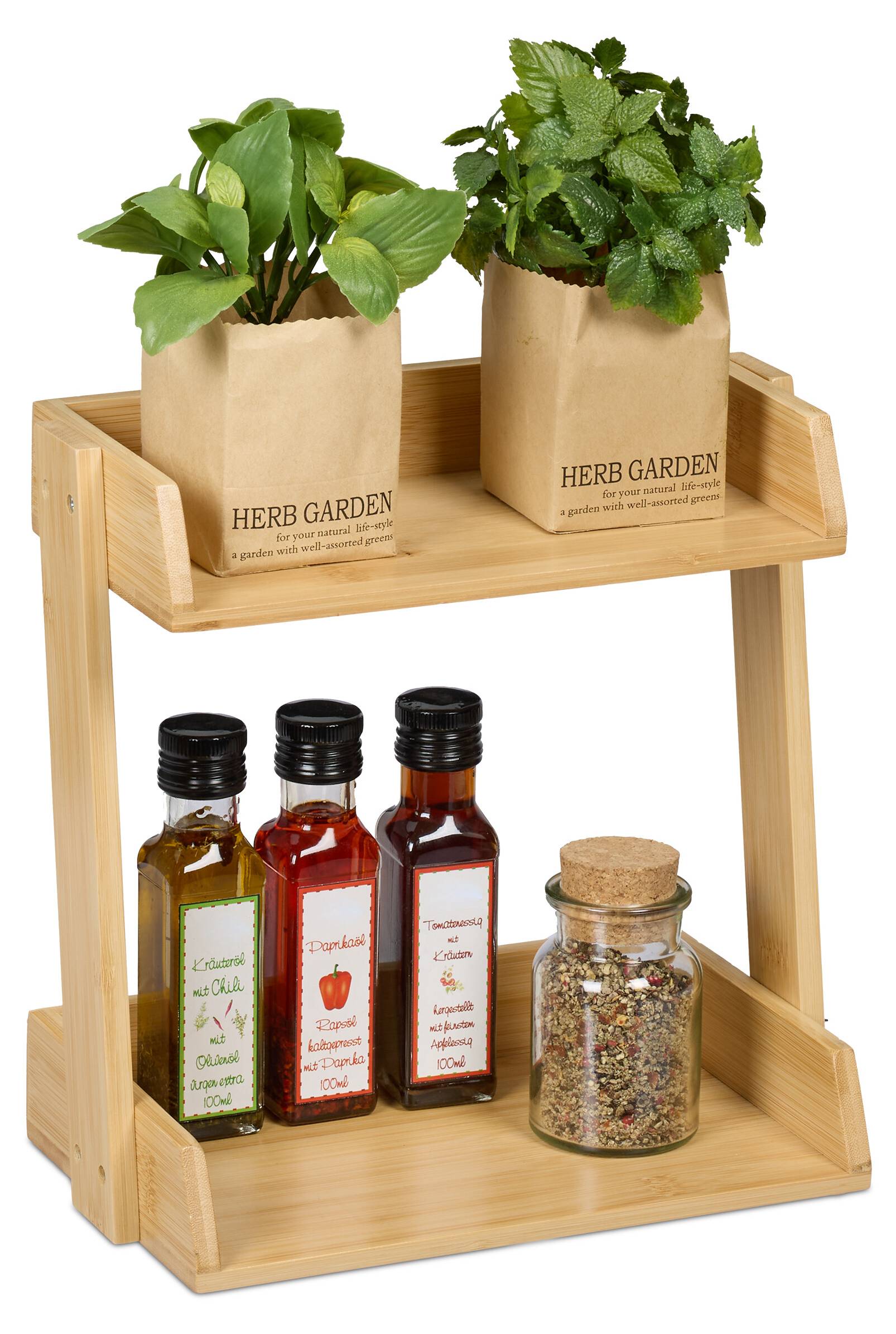 Étagère à épices en bambou, 10 pots à épices Étagère à épices en bambou, 10 pots à épices
