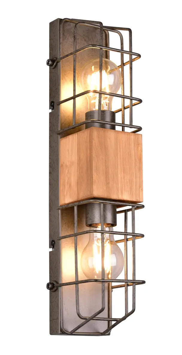Wandlampe 2 flammig Gitterlampe mit Holz