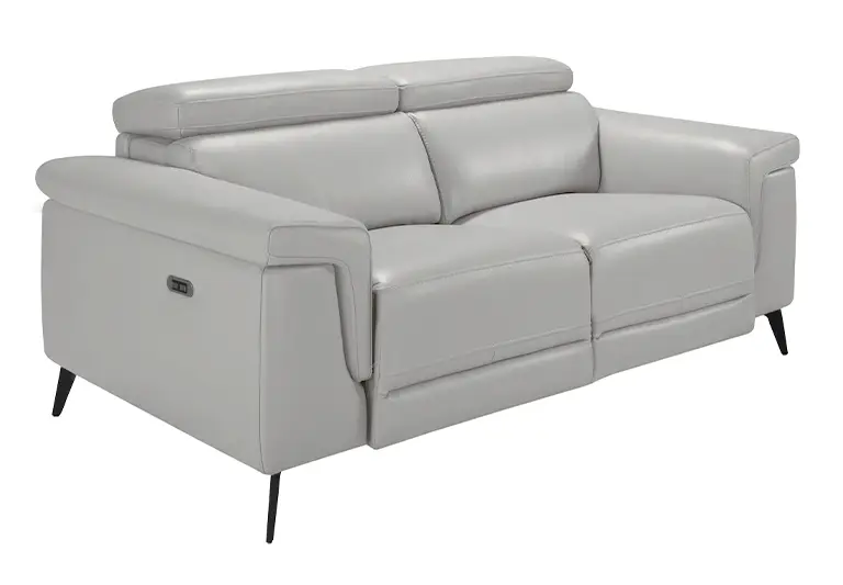 mit Leder grauem 2-Sitzer-Sofa, bezogen