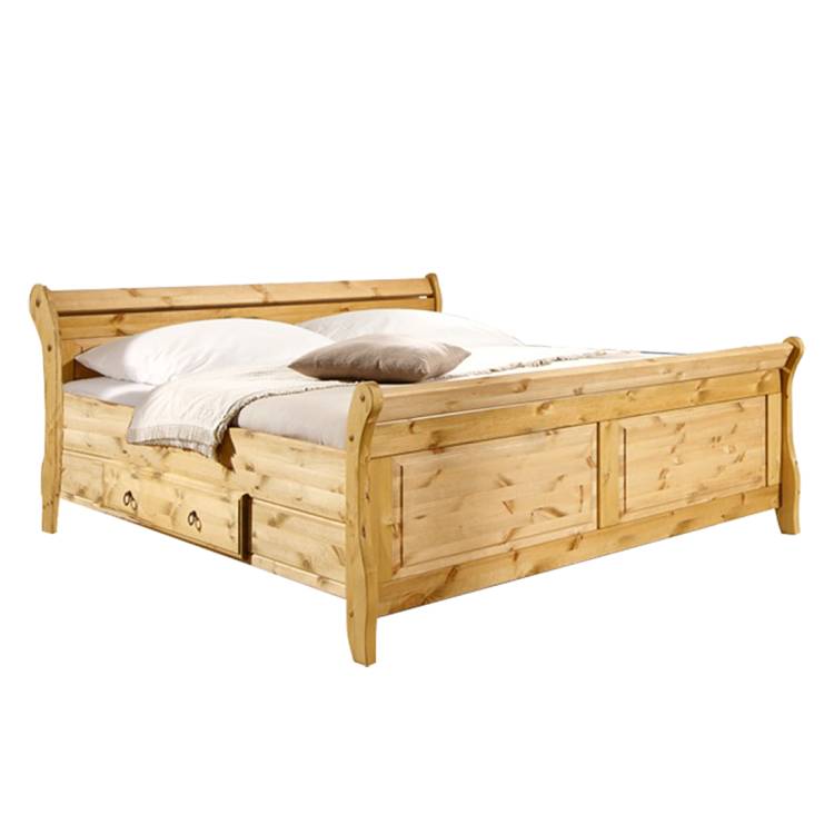 goedkoop Massief houten bed Cenan 200 x 200cm Loogkleurig Gebeitst beukenhouten walnoot & gelakt grenenhout Maison Belfort