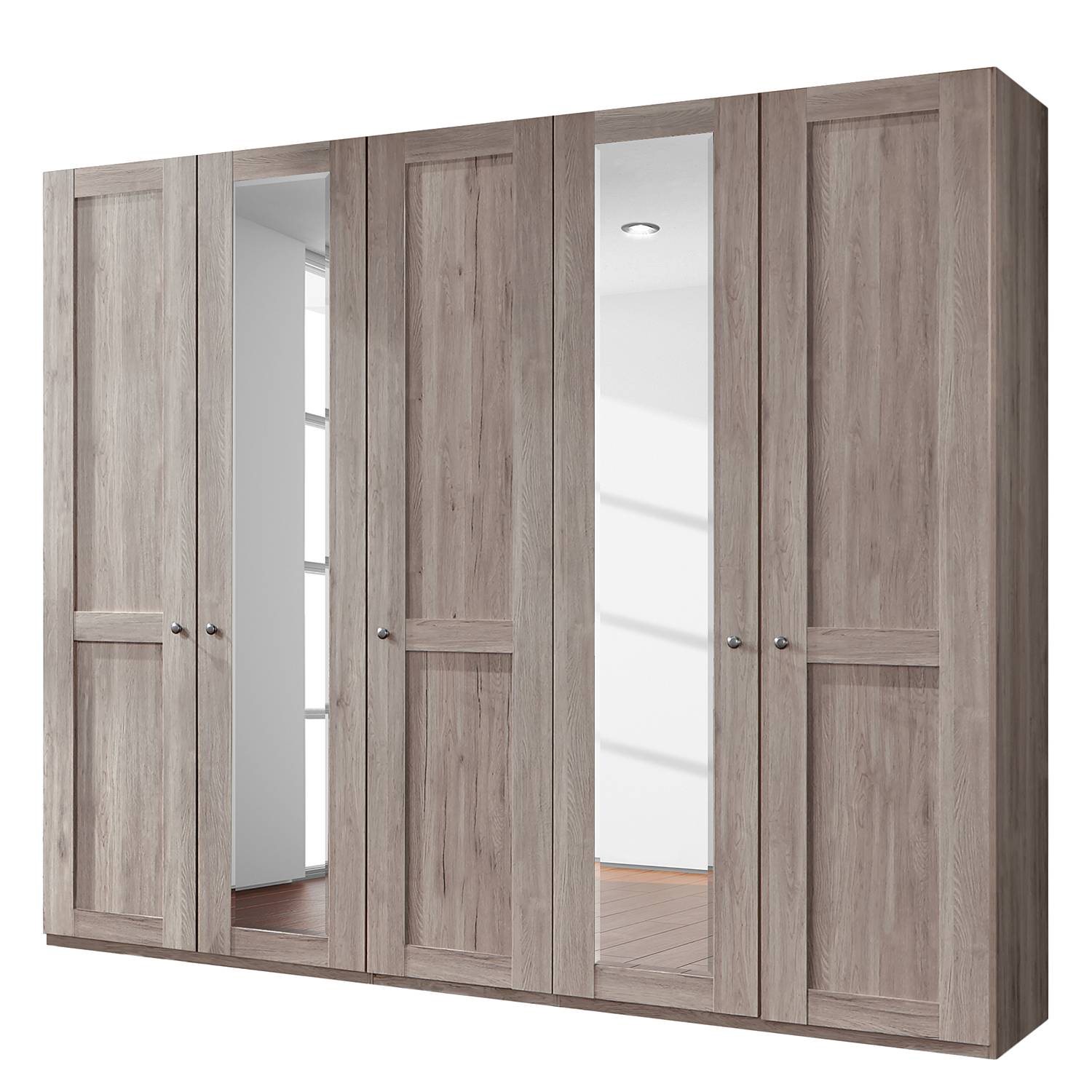 goedkoop Draaideurkast Bergamo Zonder verlichting Truffeleikenhouten look 250cm 5 deurs 2 spiegeldeuren Zonder kroonlijst Wiemann