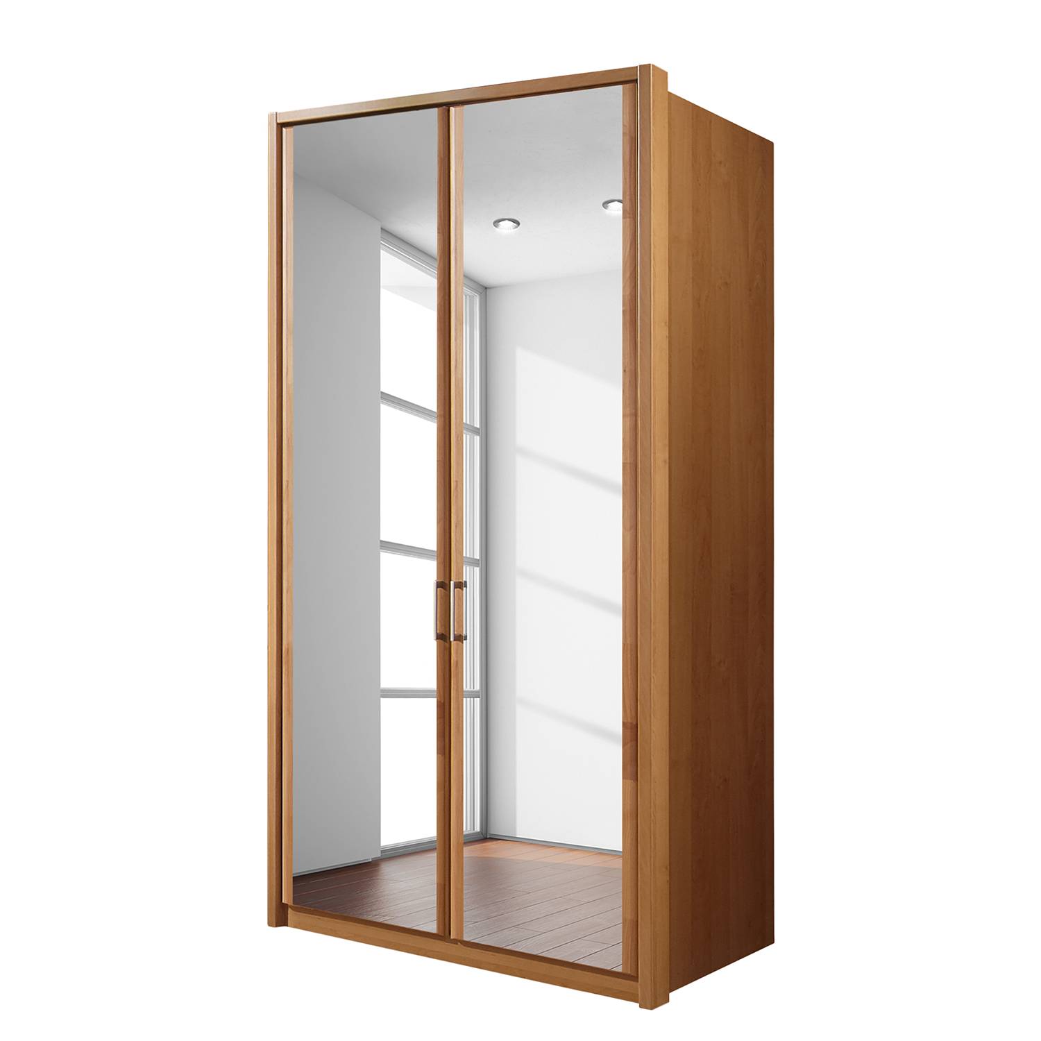 goedkoop Draaideurkast Florenz deels massief elzenhout 100cm 2 deurs 2 spiegeldeuren Met Passe partout lijst Wiemann
