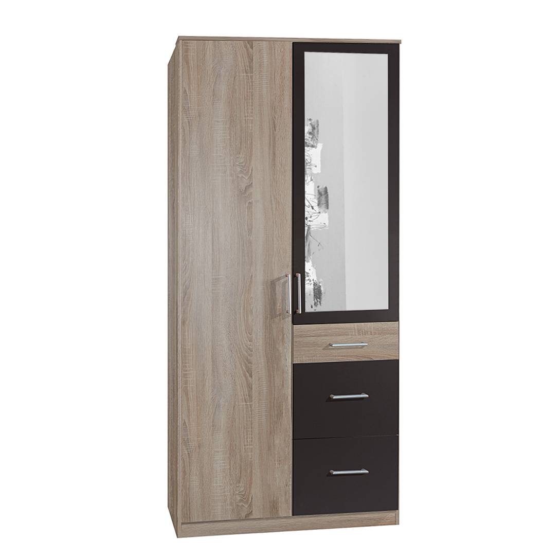 goedkoop Draaideurkast Click I Grof gezaagd eikenhouten look grafiet Met spiegeldeuren Wimex