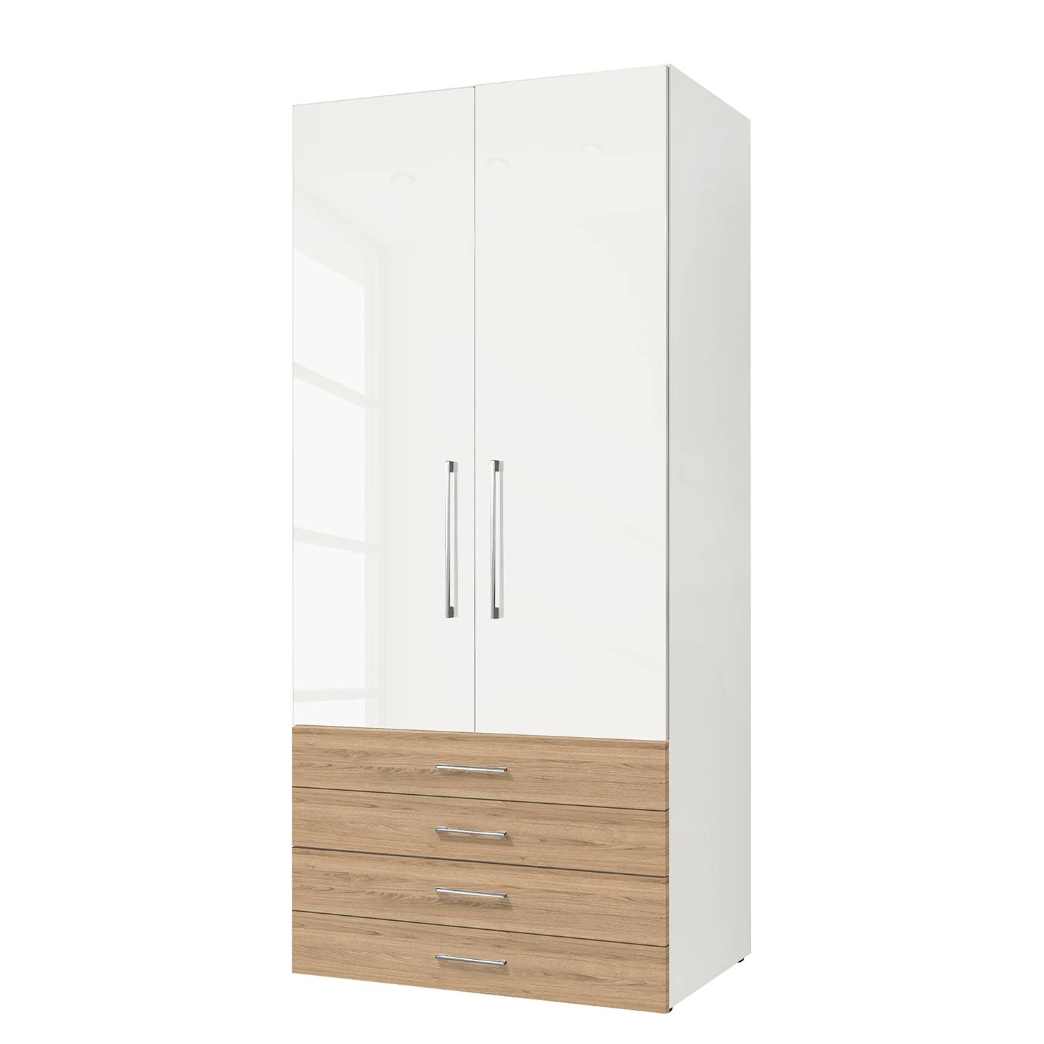 goedkoop Draaideurkast KSW Hoogglans alpinewit wildeiken 100 cm 2 deurs 4 lades WelleMobel