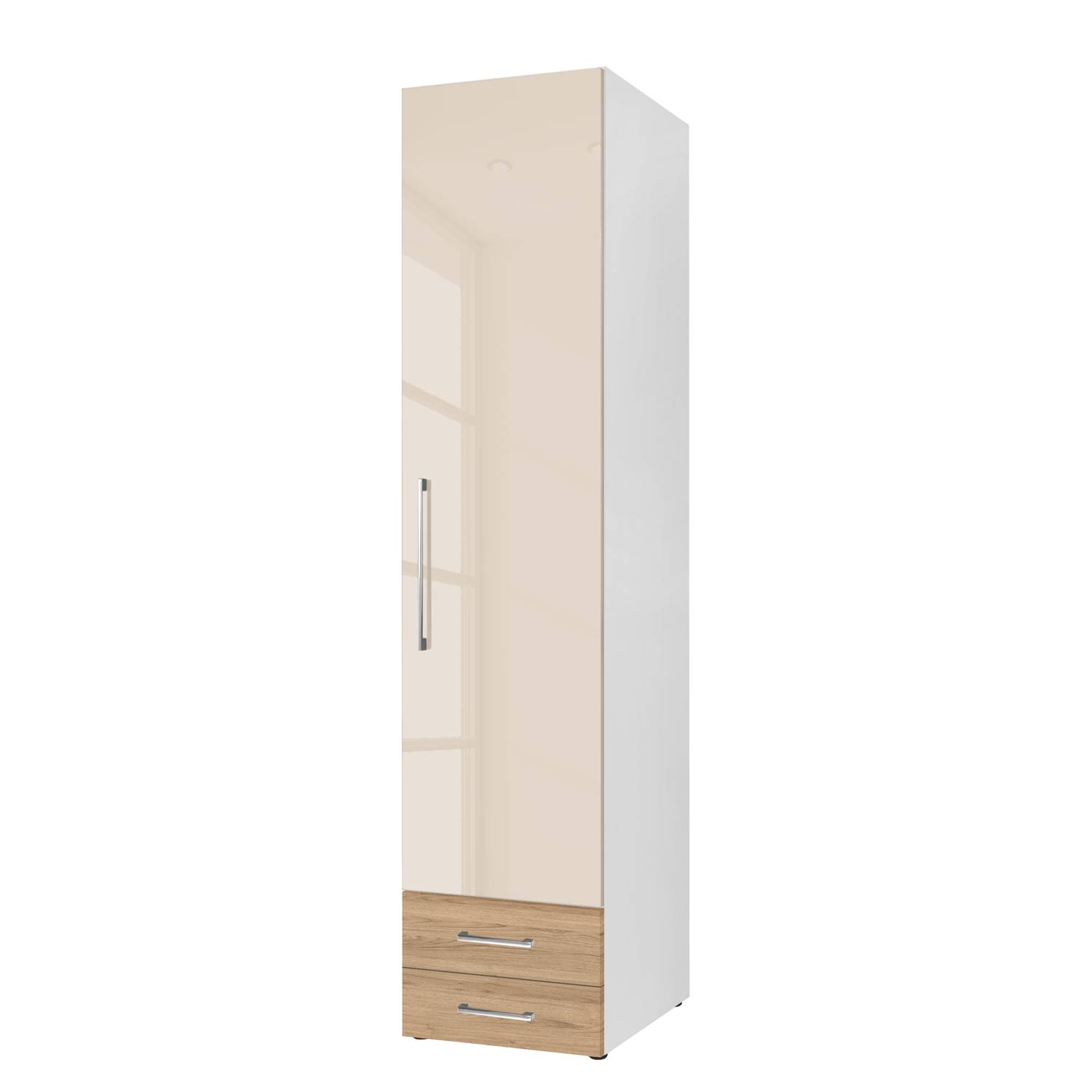 goedkoop Draaideurkast KSW Hoogglans macchiato wildeiken 50 cm 1 deurs scharnieren rechts 2 lades WelleMobel