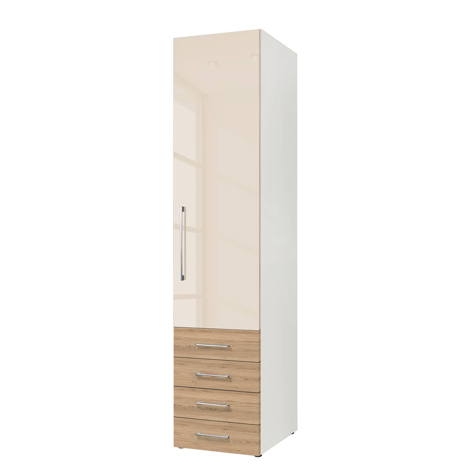 goedkoop Draaideurkast KSW Hoogglans macchiato wildeiken 50 cm 1 deurs scharnieren rechts 4 lades WelleMobel