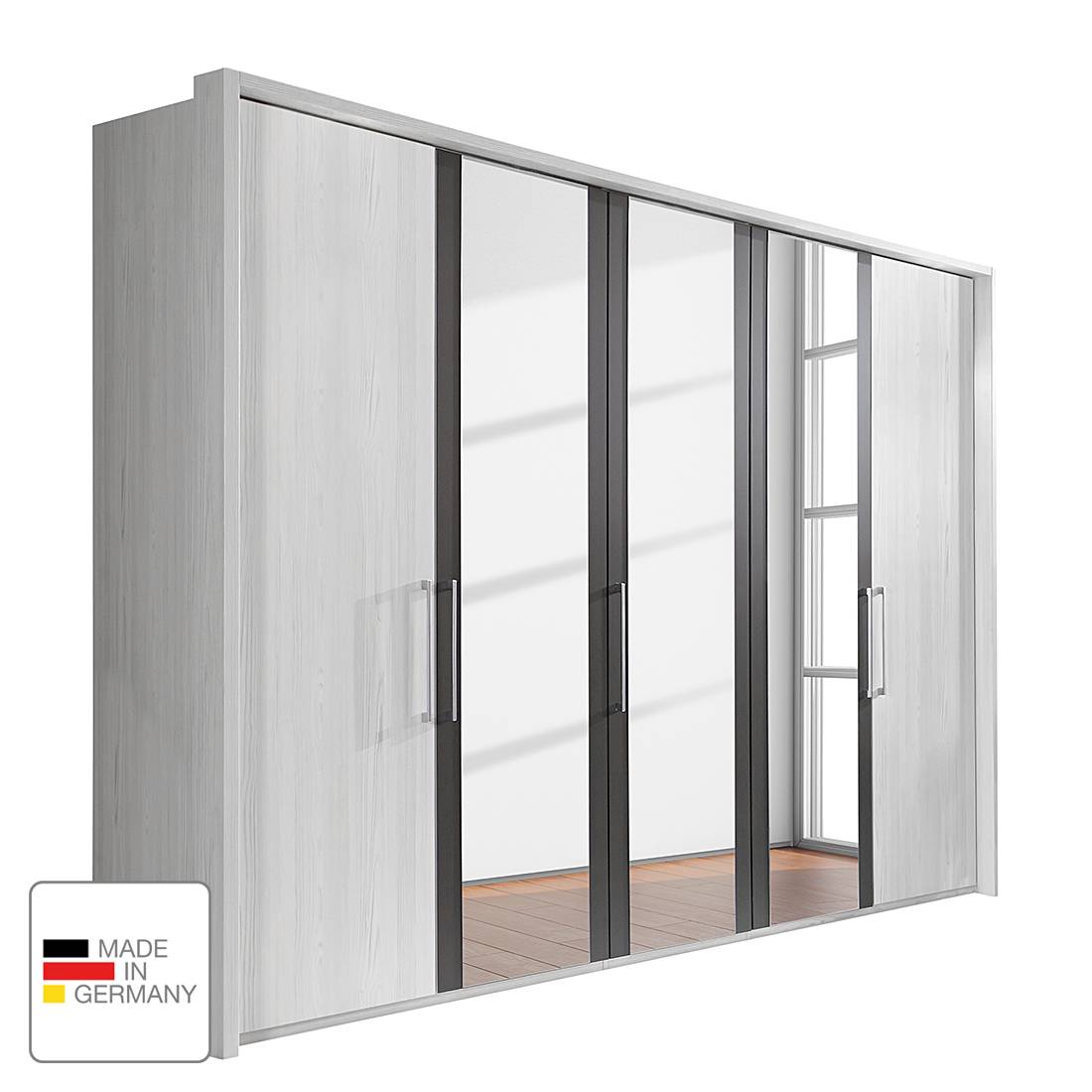 goedkoop Draaideurkast Lissabon Polar larikshouten look Havanna 250cm 5 deurs 2 spiegeldeuren Met Passe partout lijst Wiemann