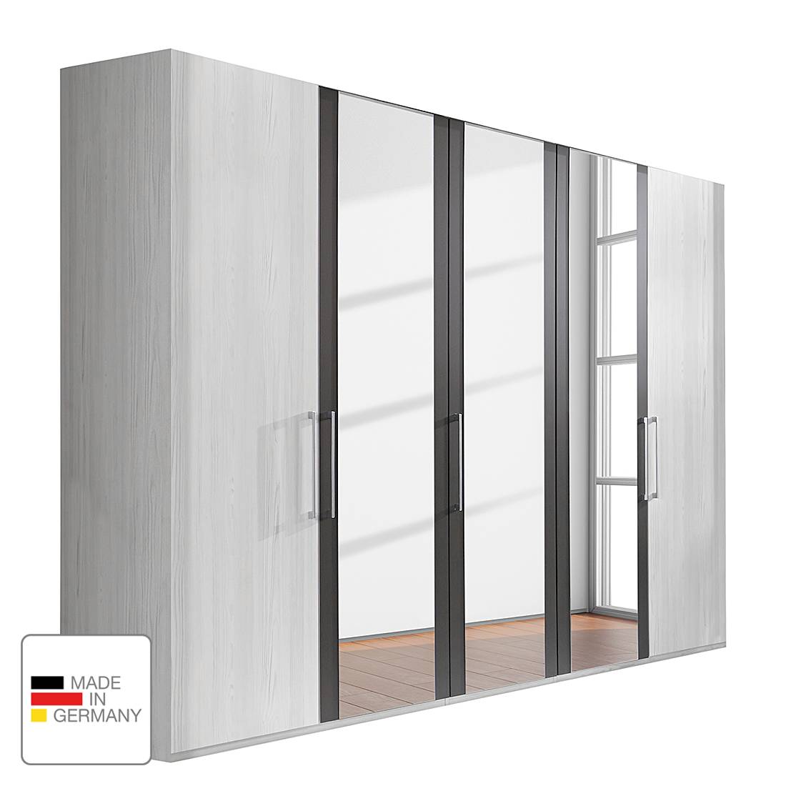 goedkoop Draaideurkast Lissabon Polar larikshouten look Havanna 400cm 8 deurs 2 spiegeldeuren Zonder Passe partout lijst Wiemann