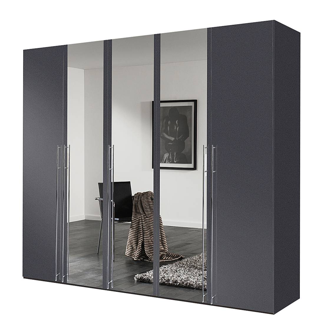 goedkoop Draaideurkast Brooklyn VII grafiet spiegel 250cm 5 deurs 216cm Express Mobel