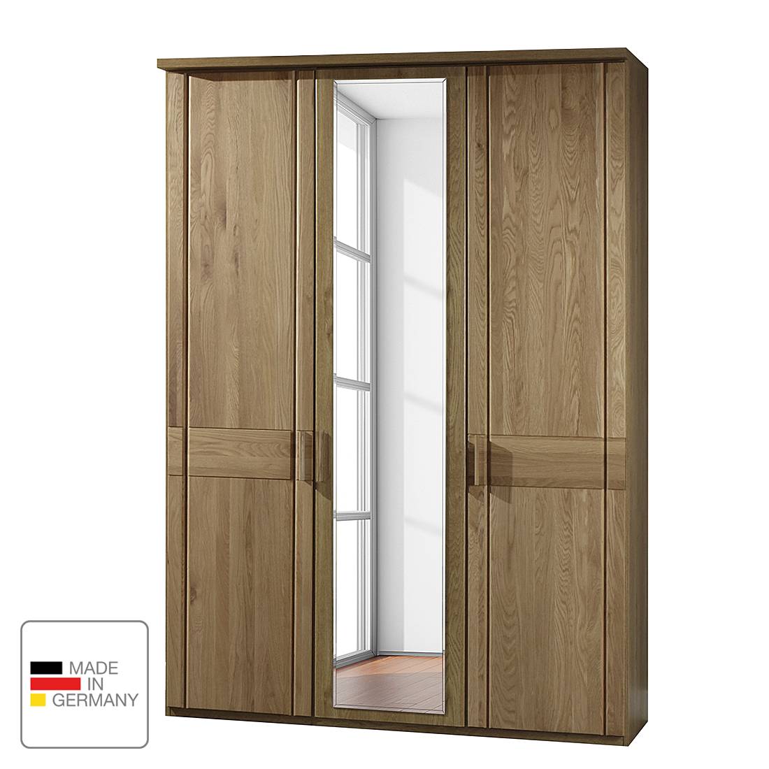goedkoop Draaideurkast Münster deels massief eikenhout Zonder verlichting 50cm 1 deurs scharnieren rechts 1 spiegeldeur scharnieren rechts Met kroonlijst Wiemann