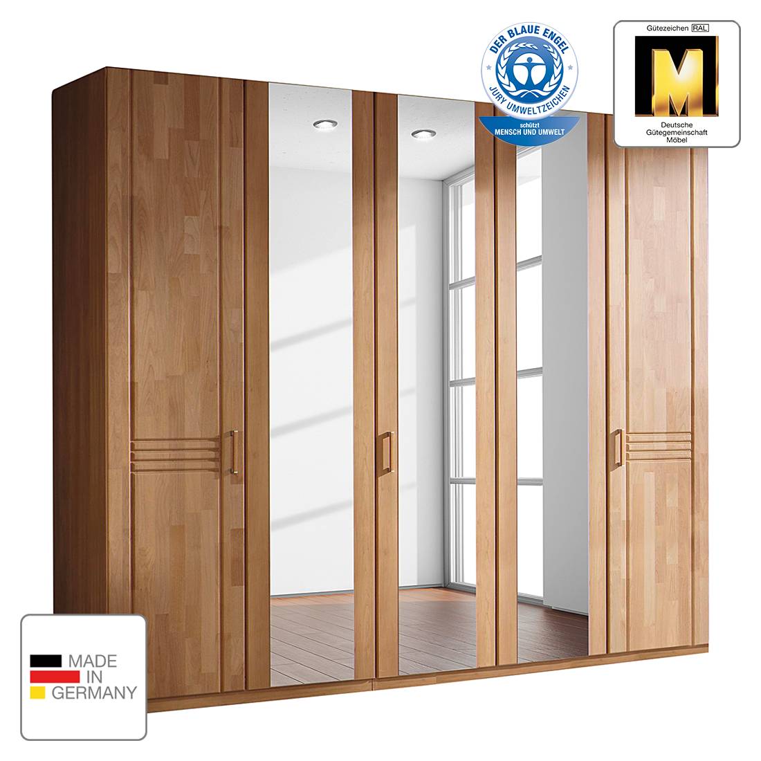 goedkoop Draaideurkast Savina Els 235cm 5 deurs 3 spiegeldeuren Zonder Passe partout lijst Rauch Steffen