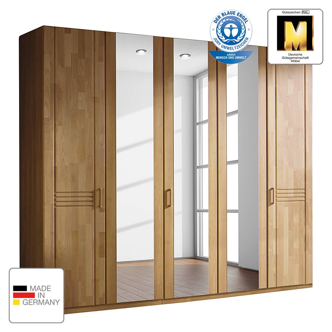 goedkoop Draaideurkast Savina Wild eikenhout 329cm 7 deurs 3 spiegeldeuren Zonder Passe partout lijst Rauch Steffen