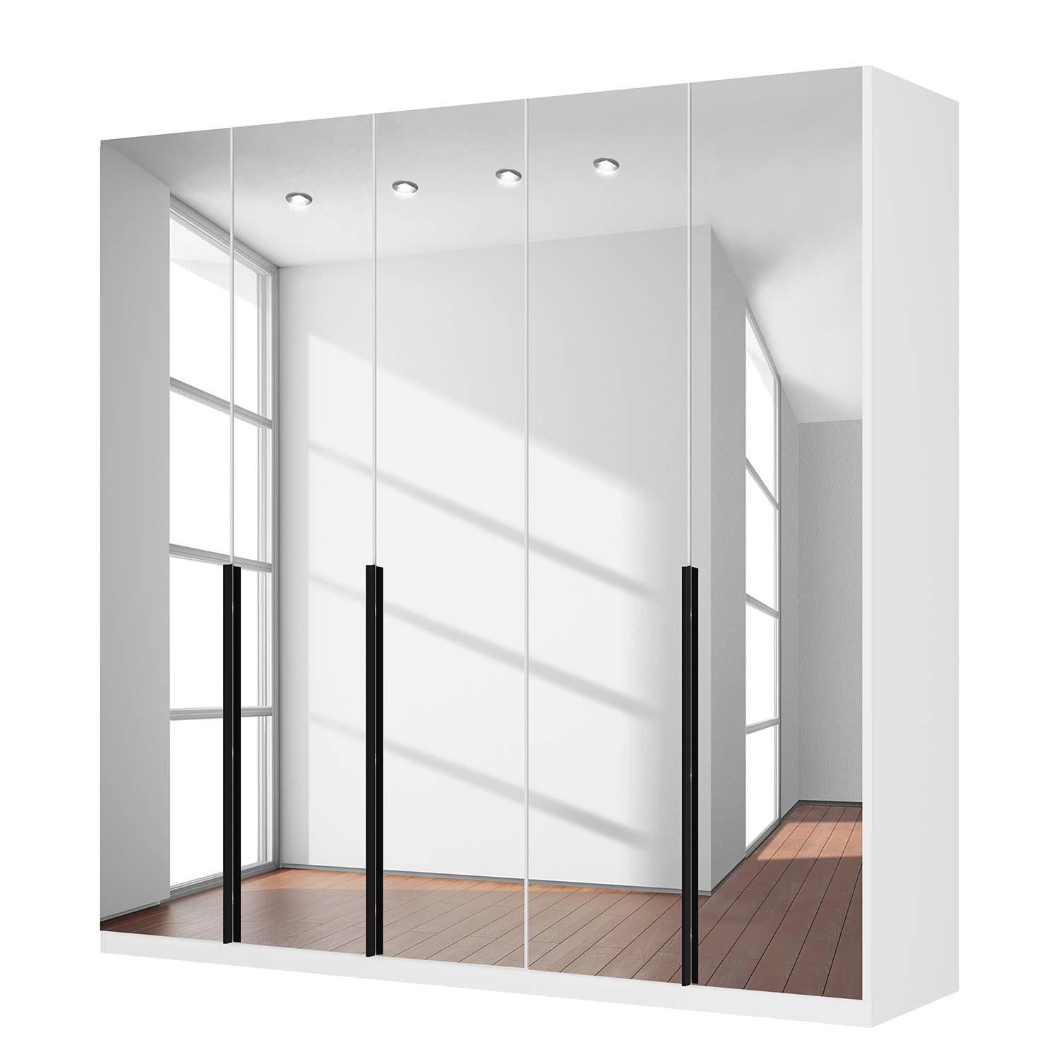 goedkoop Draaideurkast Skøp I alpinewit kristalspiegel 225cm 5 deurs 222cm Comfort Skop