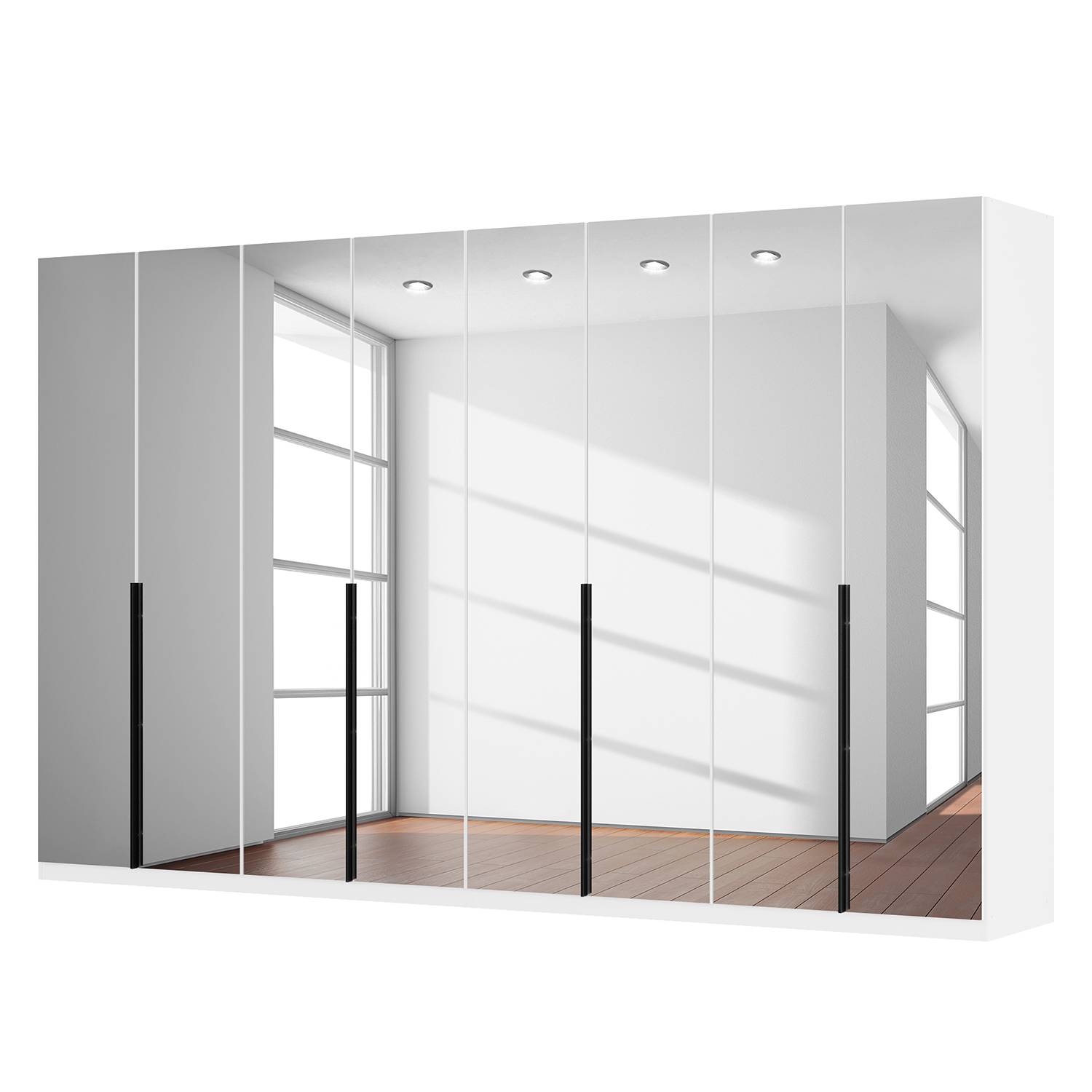 goedkoop Draaideurkast Skøp I alpinewit kristalspiegel 360cm 8 deurs 222cm Premium Skop