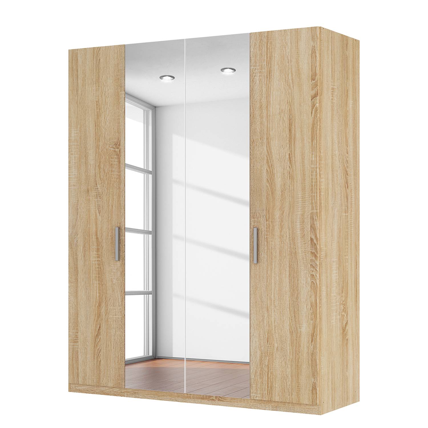 goedkoop Draaideurkast Skøp I Sonoma eikenhouten look kristalspiegel 181cm 4 deurs 222cm Basic Skop