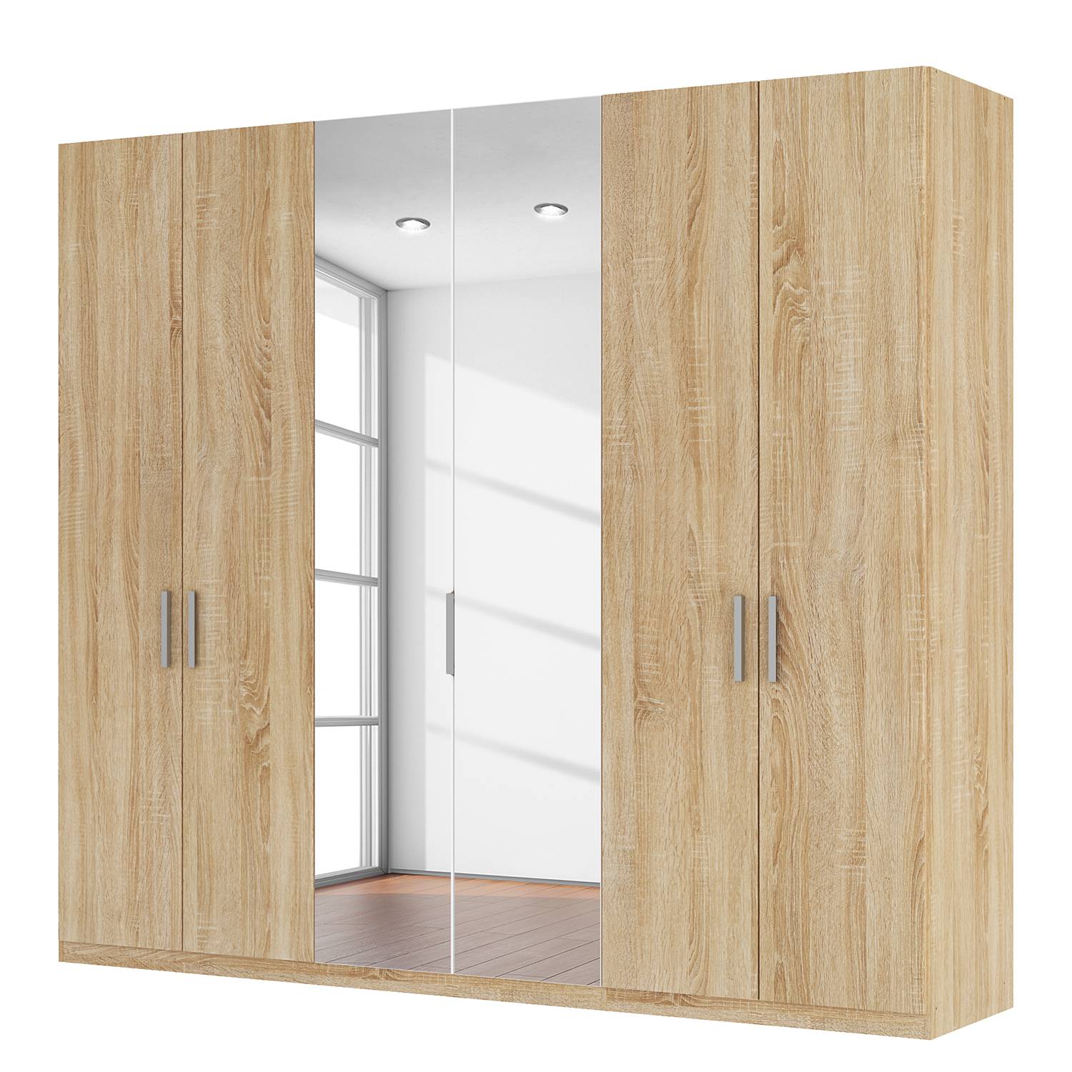 goedkoop Draaideurkast Skøp I Sonoma eikenhouten look kristalspiegel 270cm 6 deurs 236cm Basic Skop