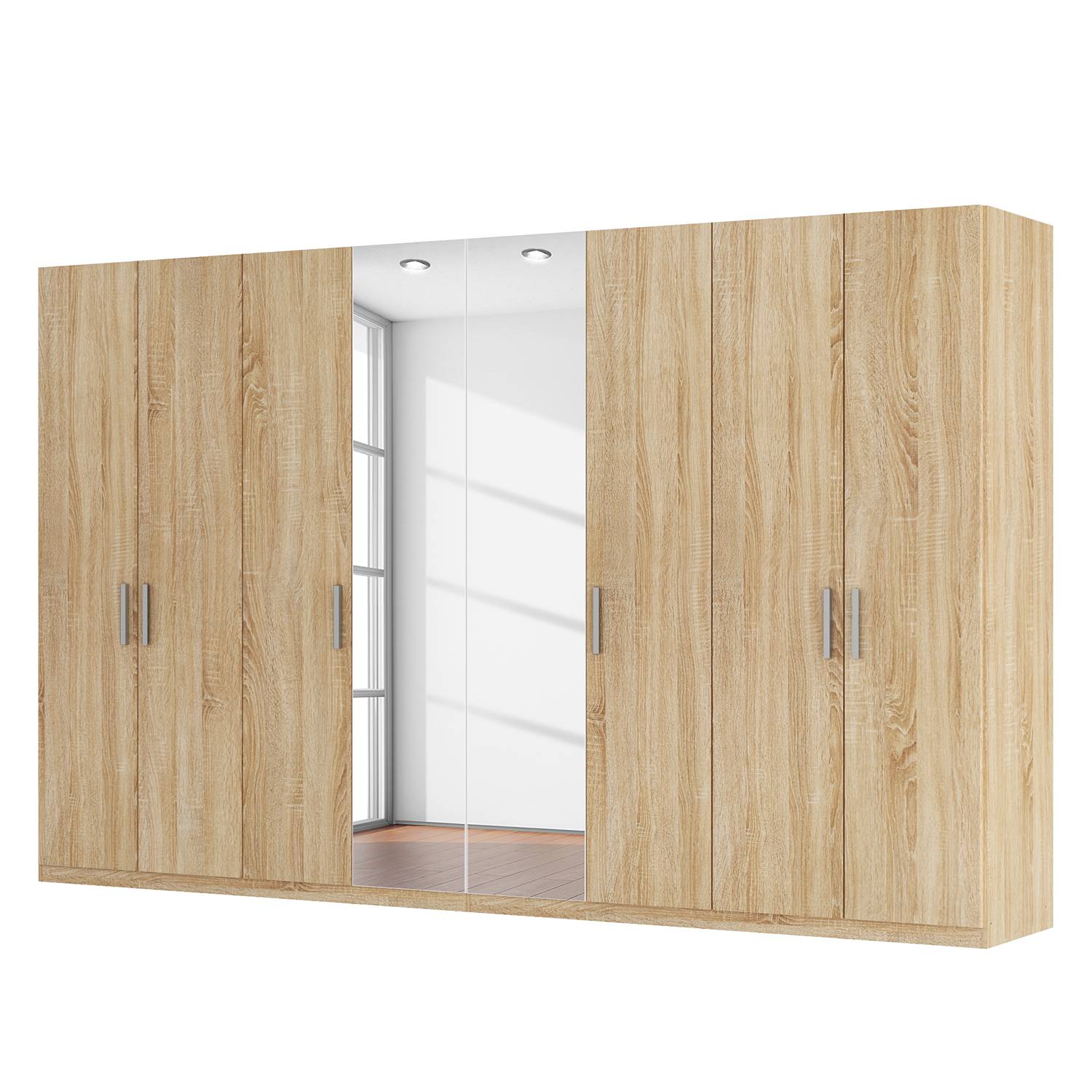 goedkoop Draaideurkast Skøp I Sonoma eikenhouten look kristalspiegel 360cm 8 deurs 222cm Comfort Skop