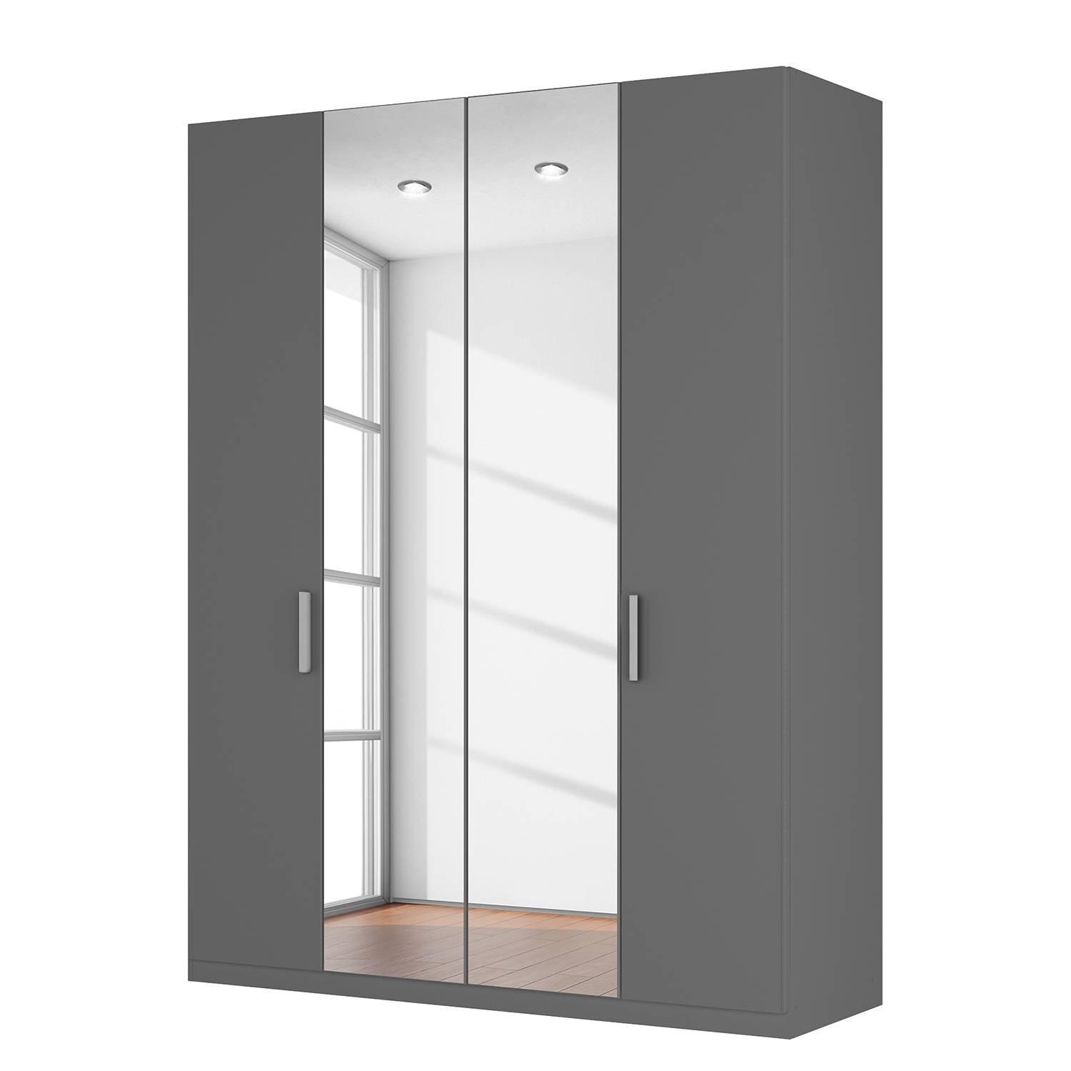 goedkoop Draaideurkast Skøp I grafietkleurig kristalspiegel 181cm 4 deurs 236cm Comfort Skop