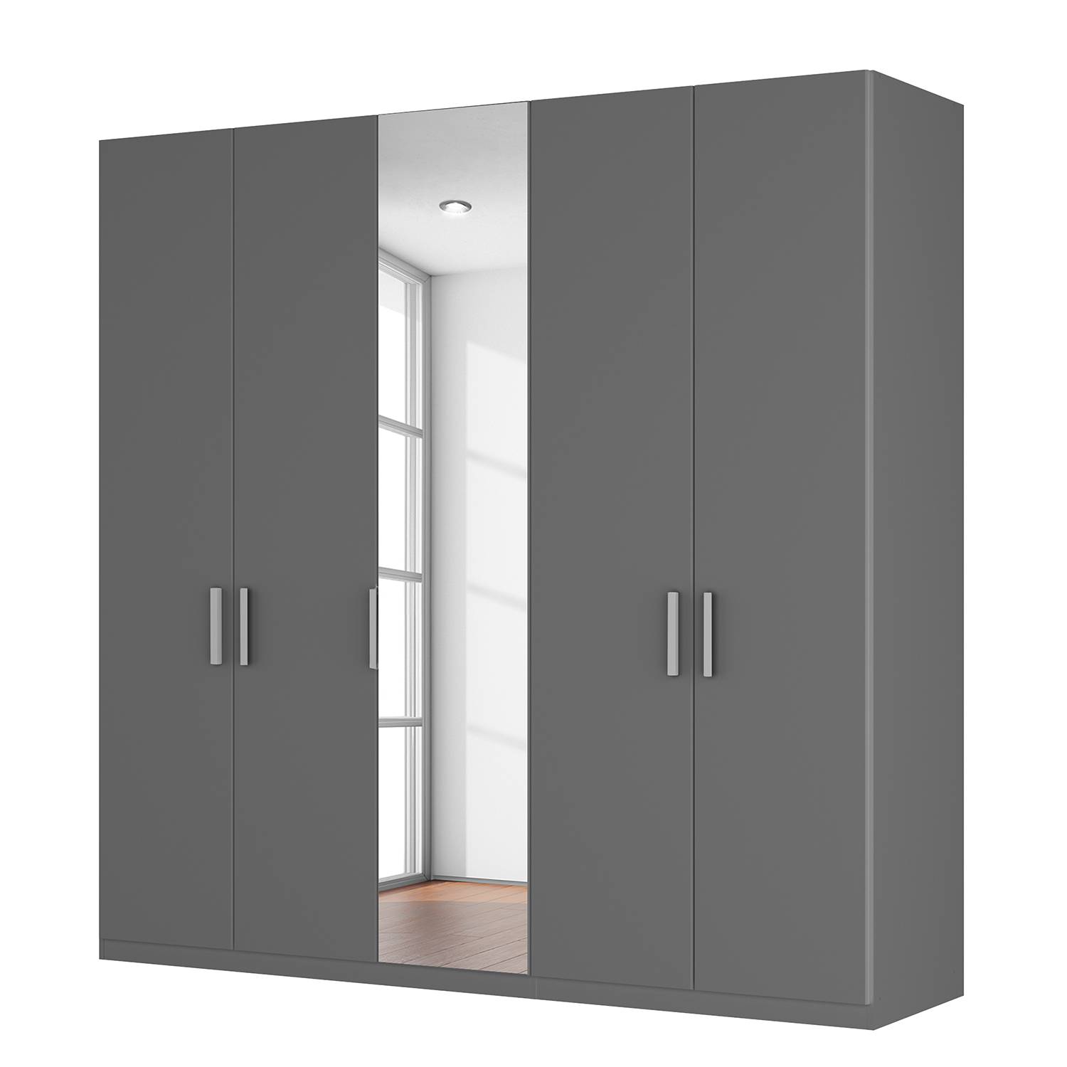 goedkoop Draaideurkast Skøp I grafietkleurig kristalspiegel 225cm 5 deurs 222cm Comfort Skop