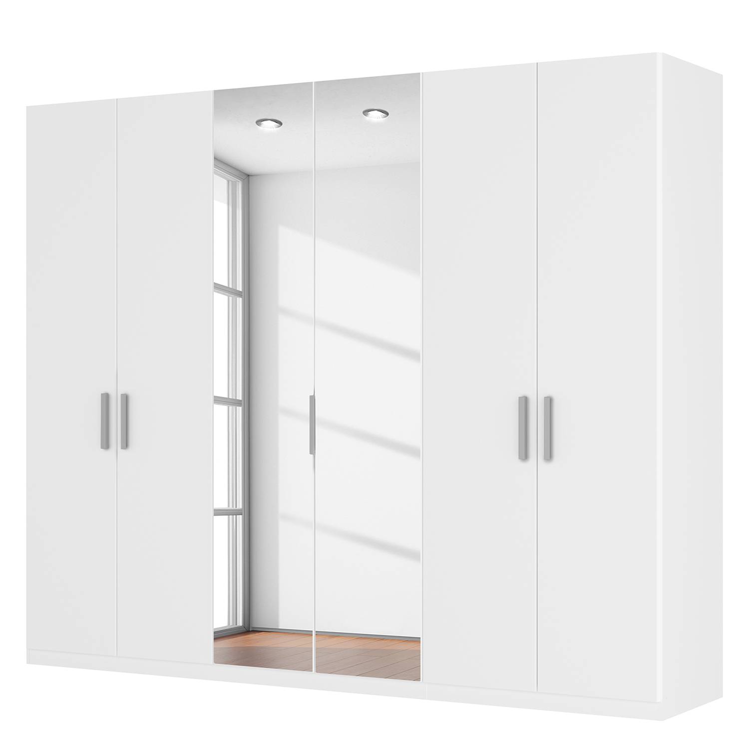 goedkoop Draaideurkast Skøp II alpinewit kristalspiegel 270cm 6 deurs 222cm Comfort Skop