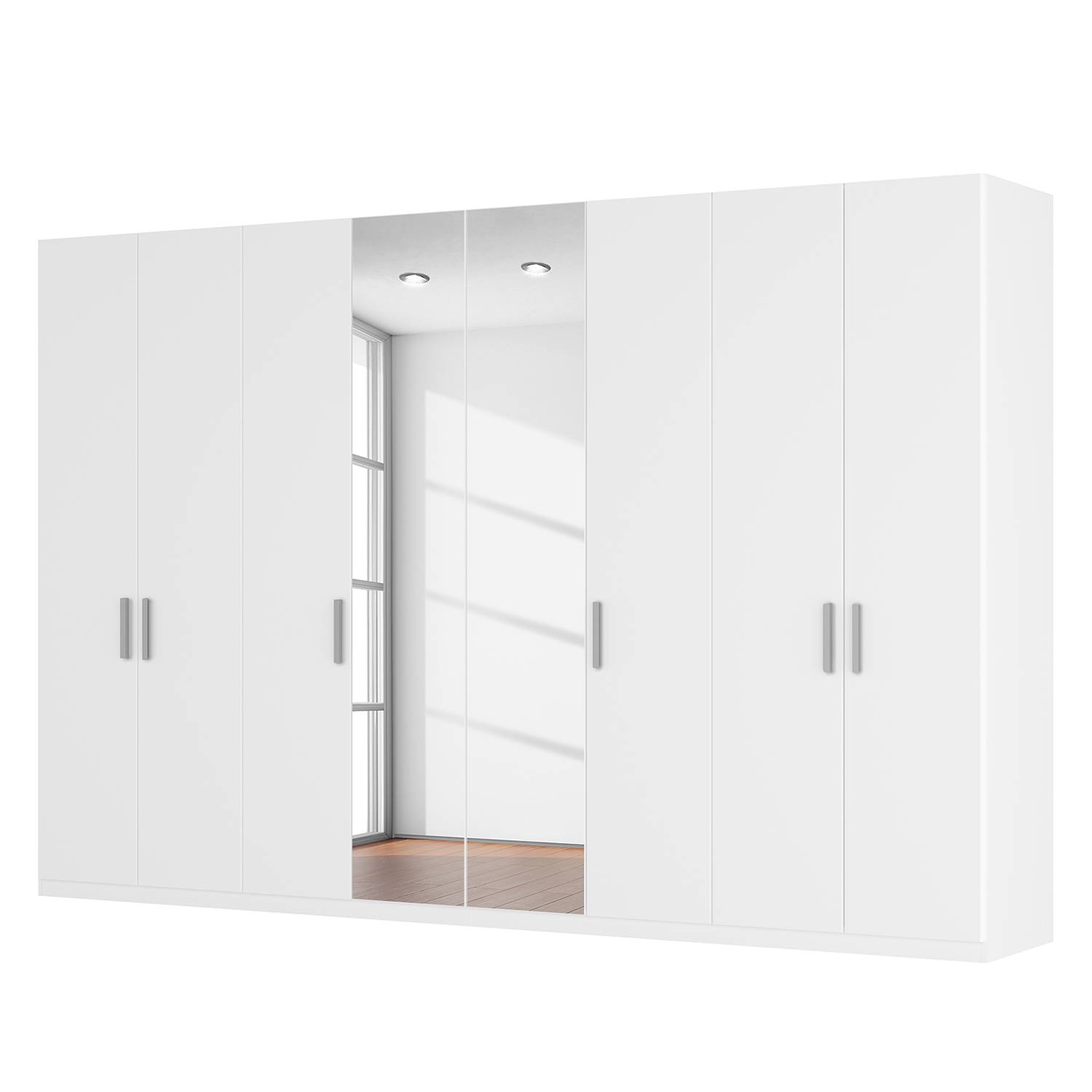 goedkoop Draaideurkast Skøp II alpinewit kristalspiegel 360cm 8 deurs 236cm Premium Skop