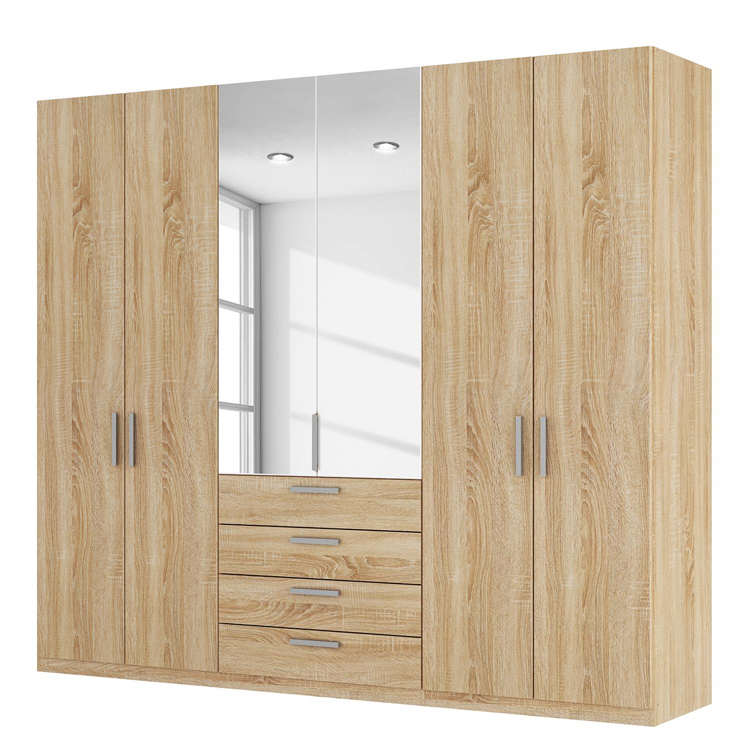 goedkoop Draaideurkast Skøp II Sonoma eikenhouten look kristalspiegel 270cm 6 deurs 236cm Basic Skop